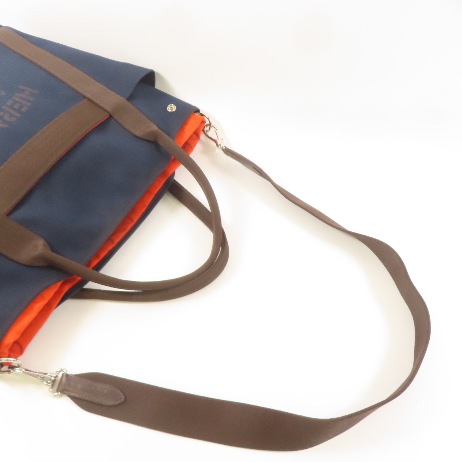 HERMES 帆布Sac De Pansage Groom銀扣手挽肩背兩用袋深藍色