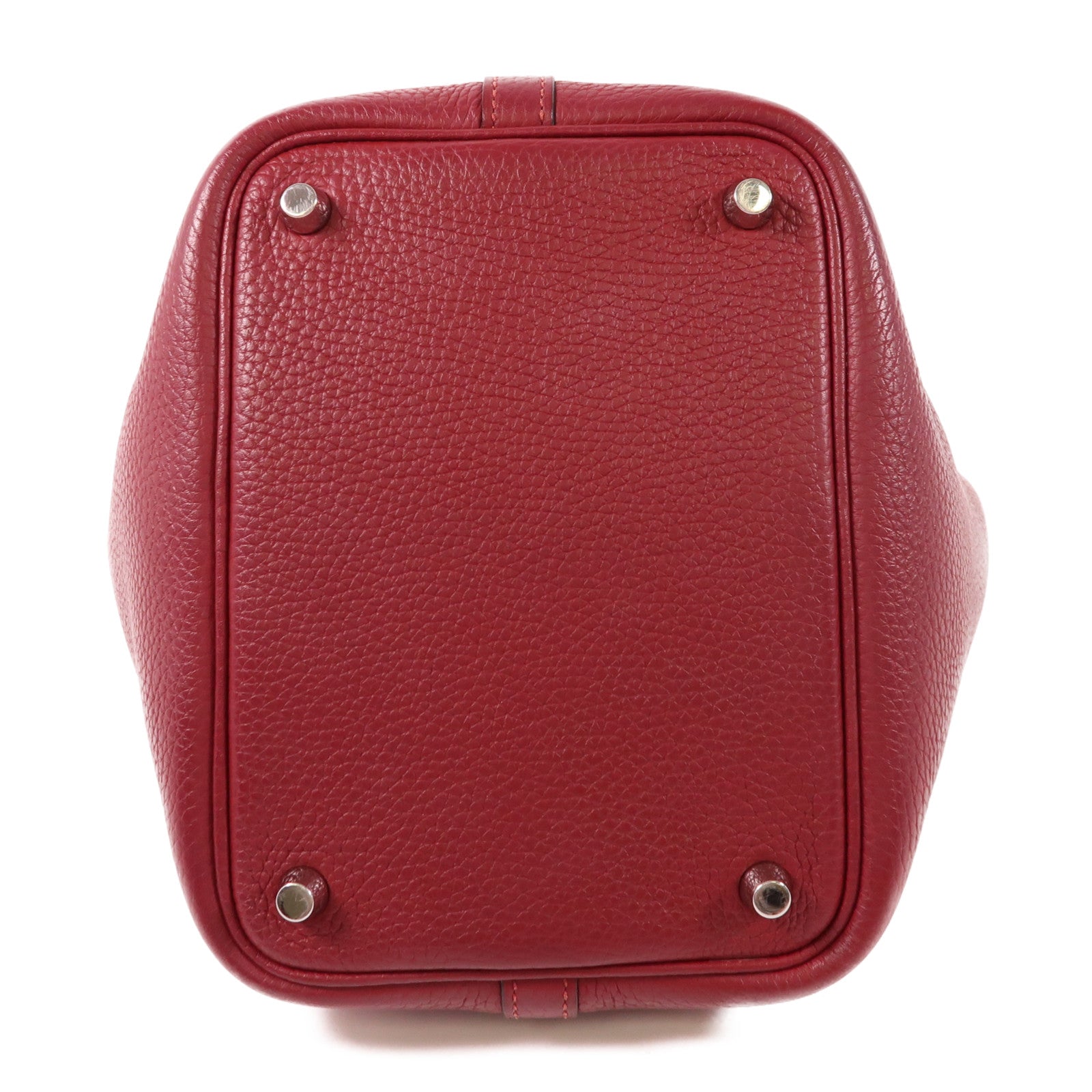 HERMES Clemence皮革Picotin PM手挽袋銀扣Rouge Grenat