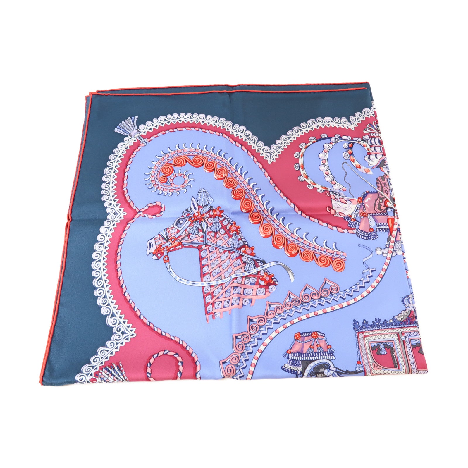 HERMES 絲質Scarf圍巾藍色/紅色
