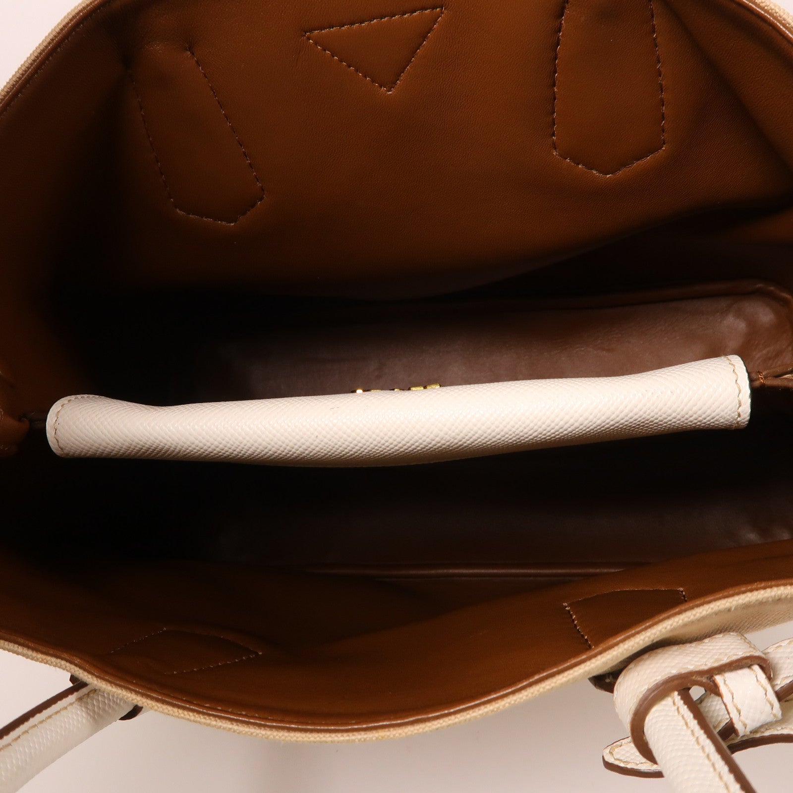 PRADA 帆布Hand Bag金扣手挽袋米色/白色