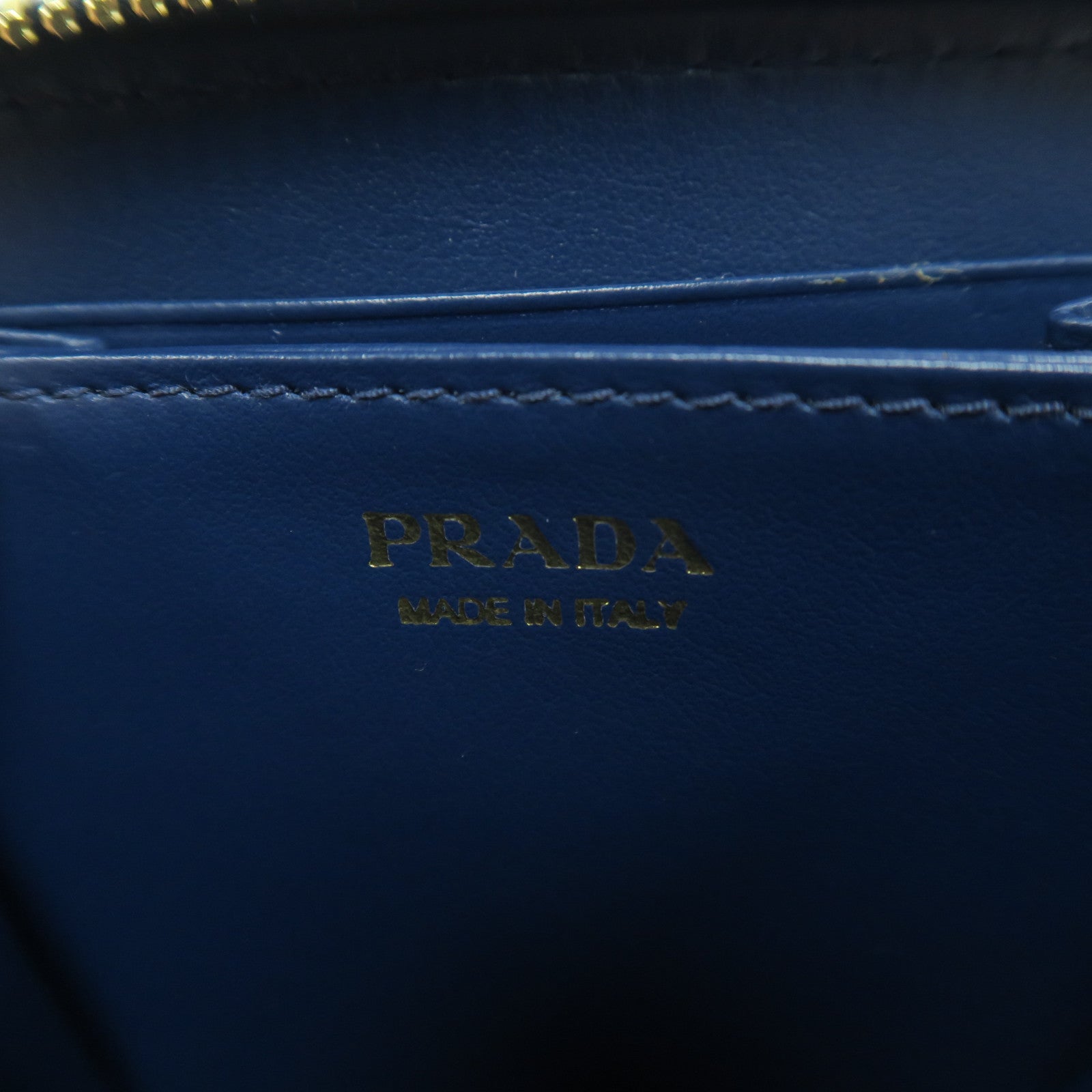 PRADA Saffiano皮革Coin Case金扣卡片套藍色