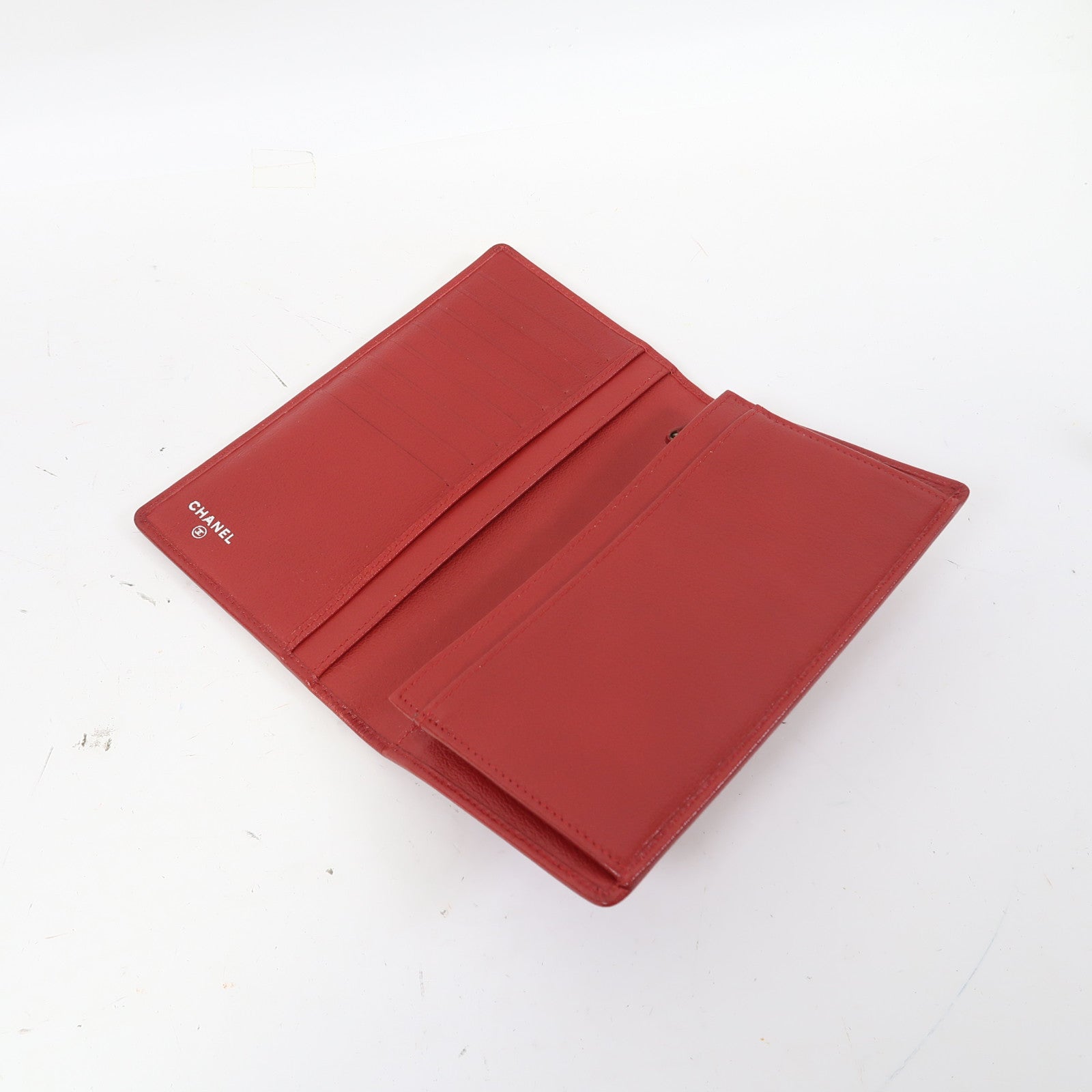 CHANEL 牛皮皮革Long Wallet銀扣長錢包紅色