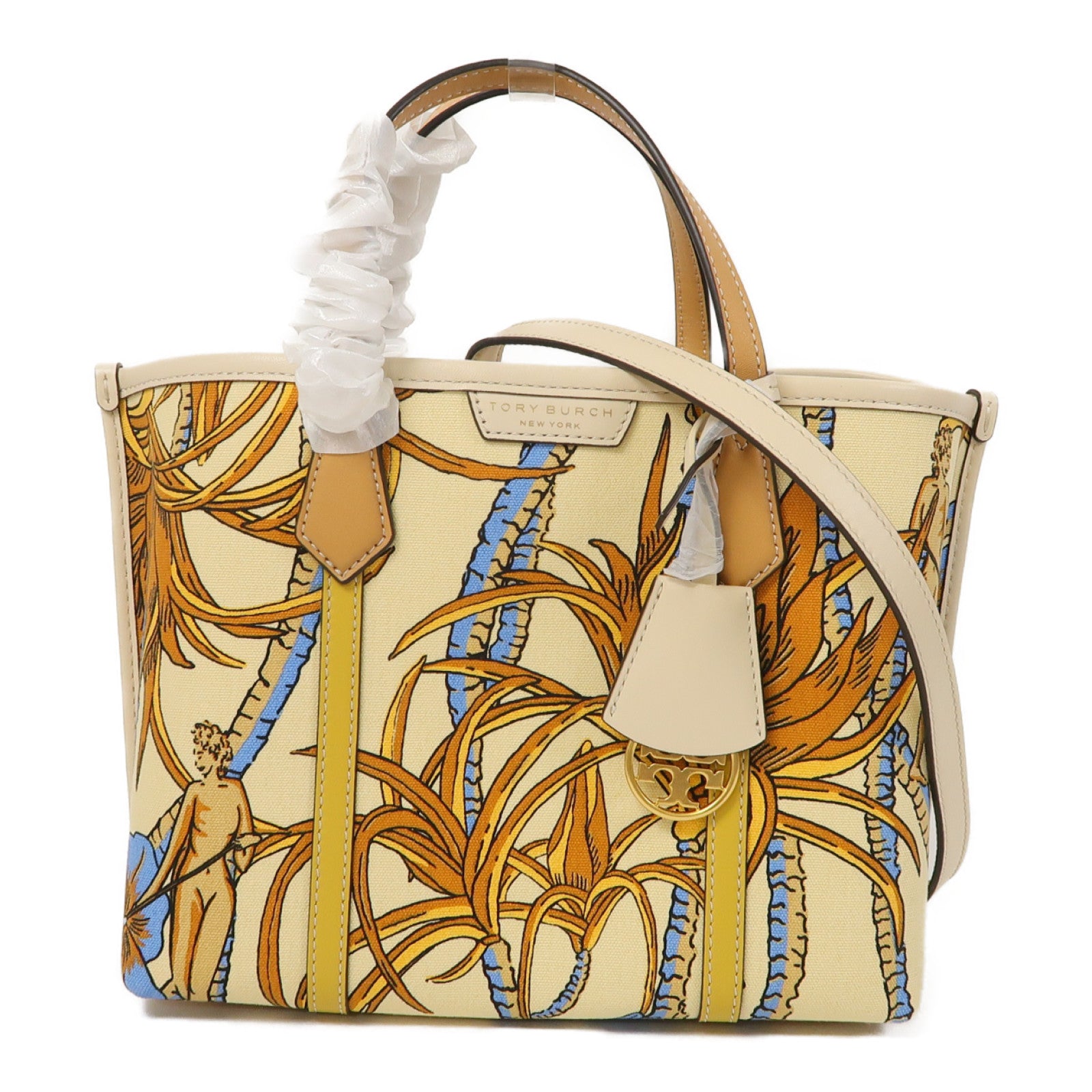 Tory Burch 帆布Shoulder Bag金扣手挽肩背兩用袋黃色