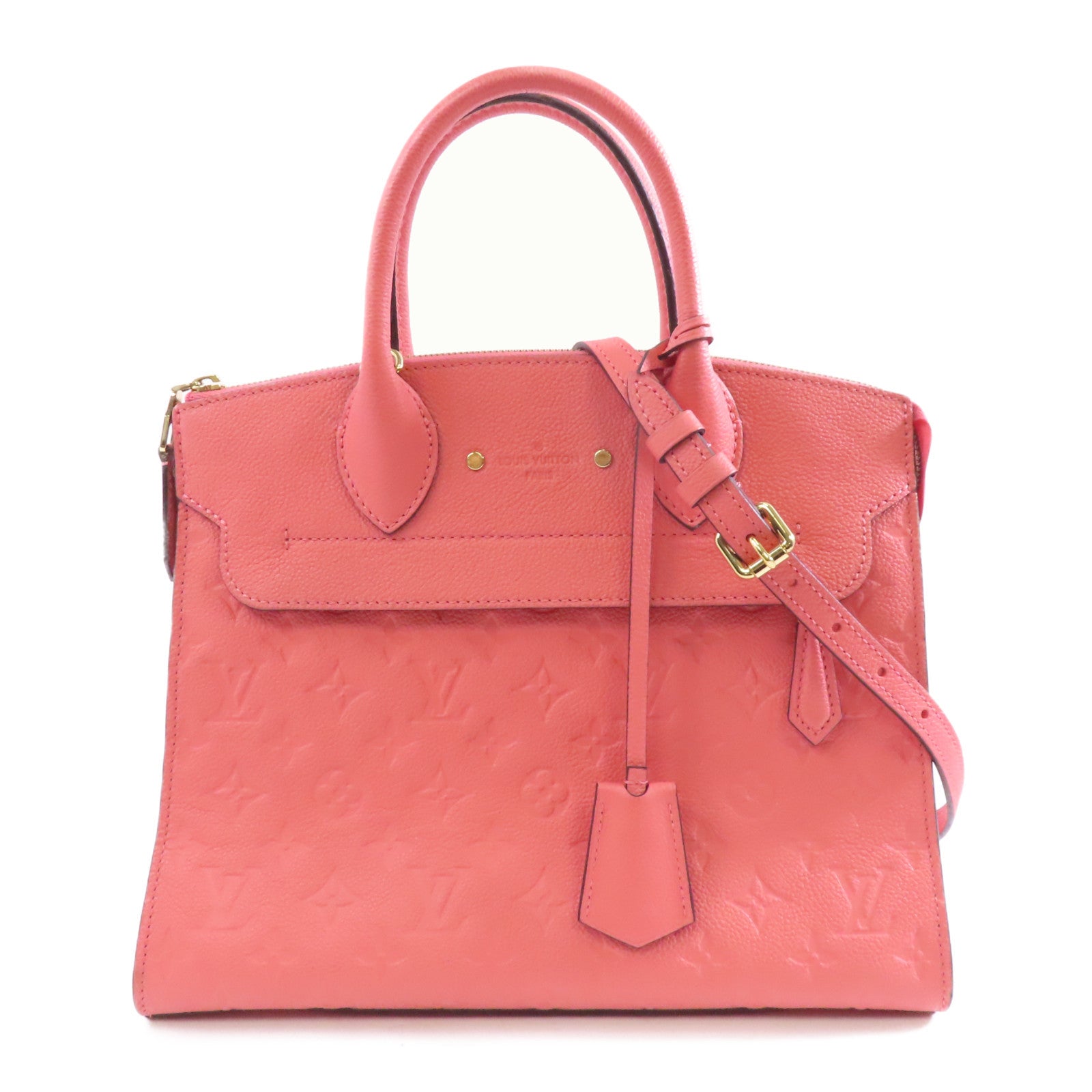 LOUIS VUITTON 【激減優惠】Monogram Empreinte Neuf MM金扣手挽肩背兩用袋粉紅色