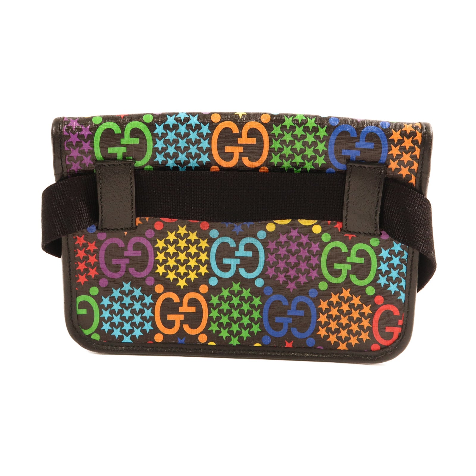 GUCCI 塗層帆布Waist Bag銀扣肩背袋黑色/彩色