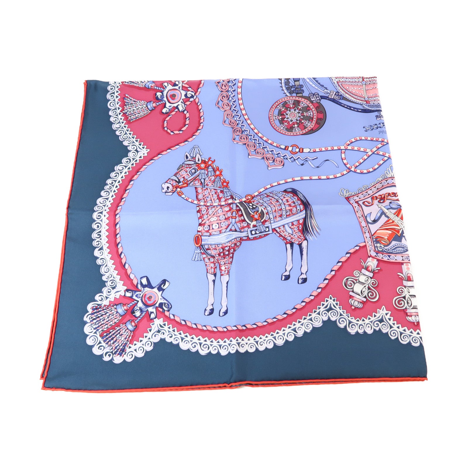 HERMES 絲質Scarf圍巾藍色/紅色