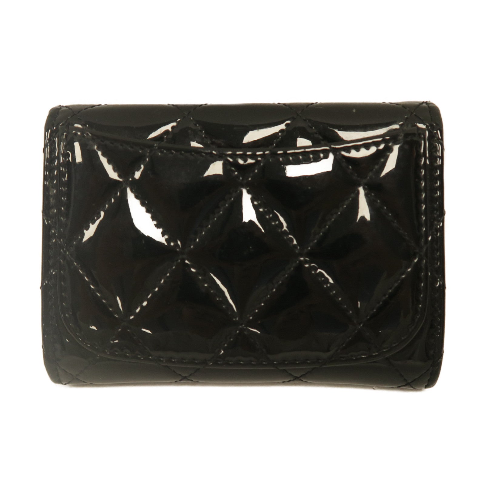 CHANEL 【激減優惠】菱格漆皮皮革Card Case銀扣卡片套黑色