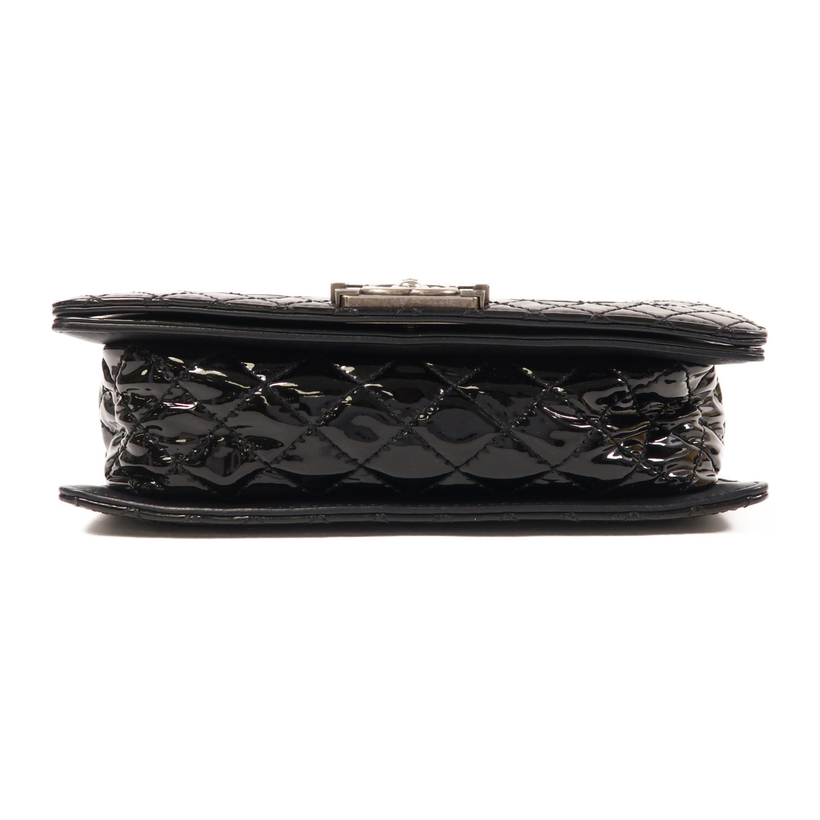 CHANEL 漆皮皮革Boy 25銀扣鏈帶肩背袋