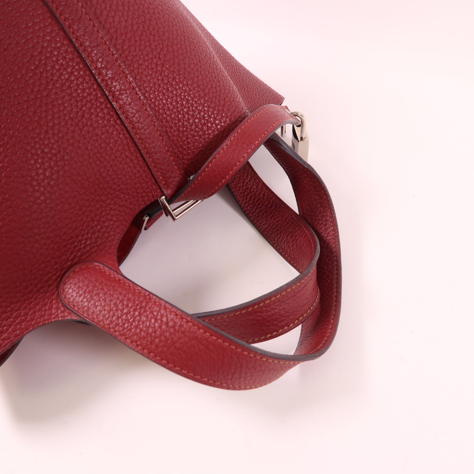 HERMES Clemence皮革Picotin PM手挽袋銀扣Rouge Grenat