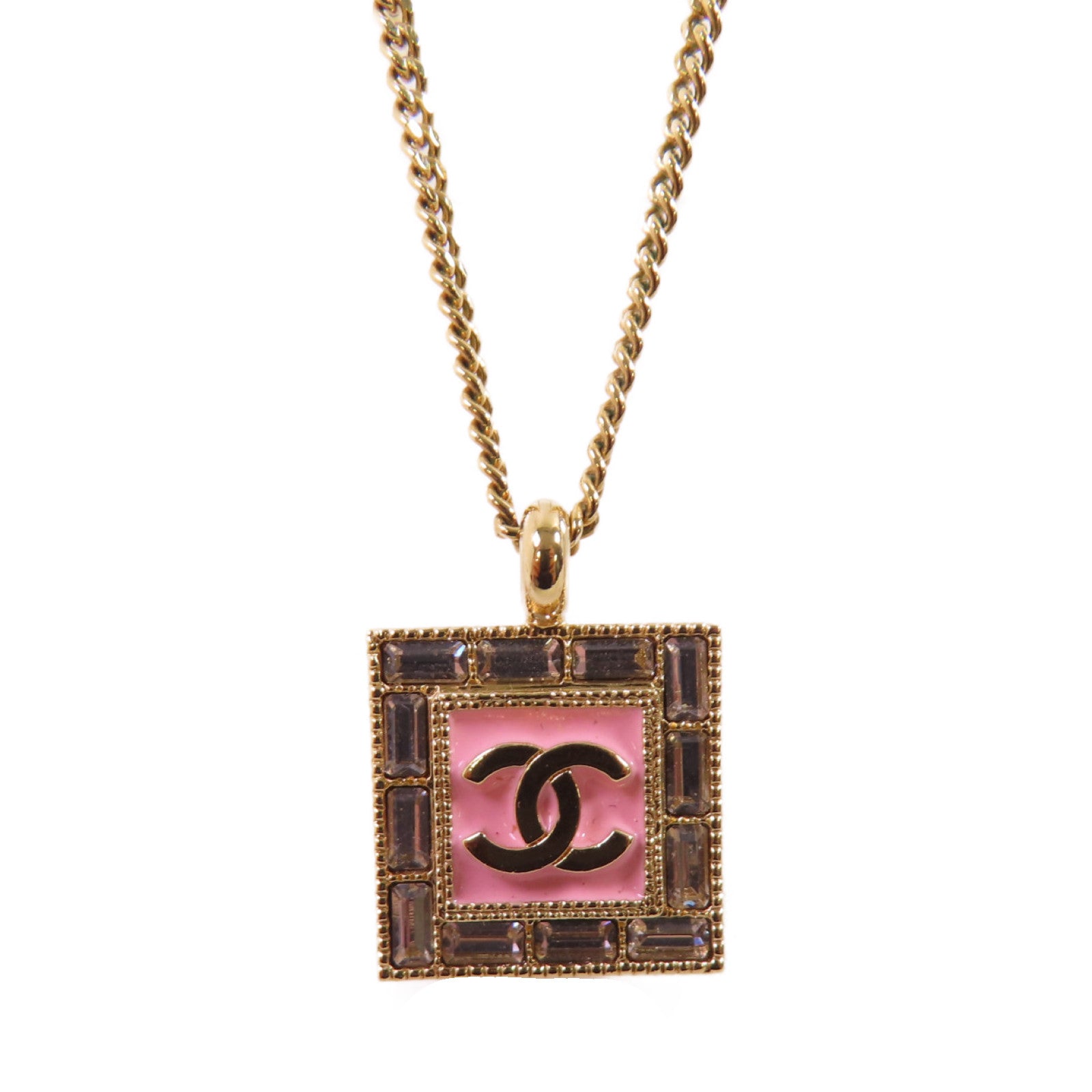 CHANEL 金屬CC Necklace金扣項鏈金色/粉紅色