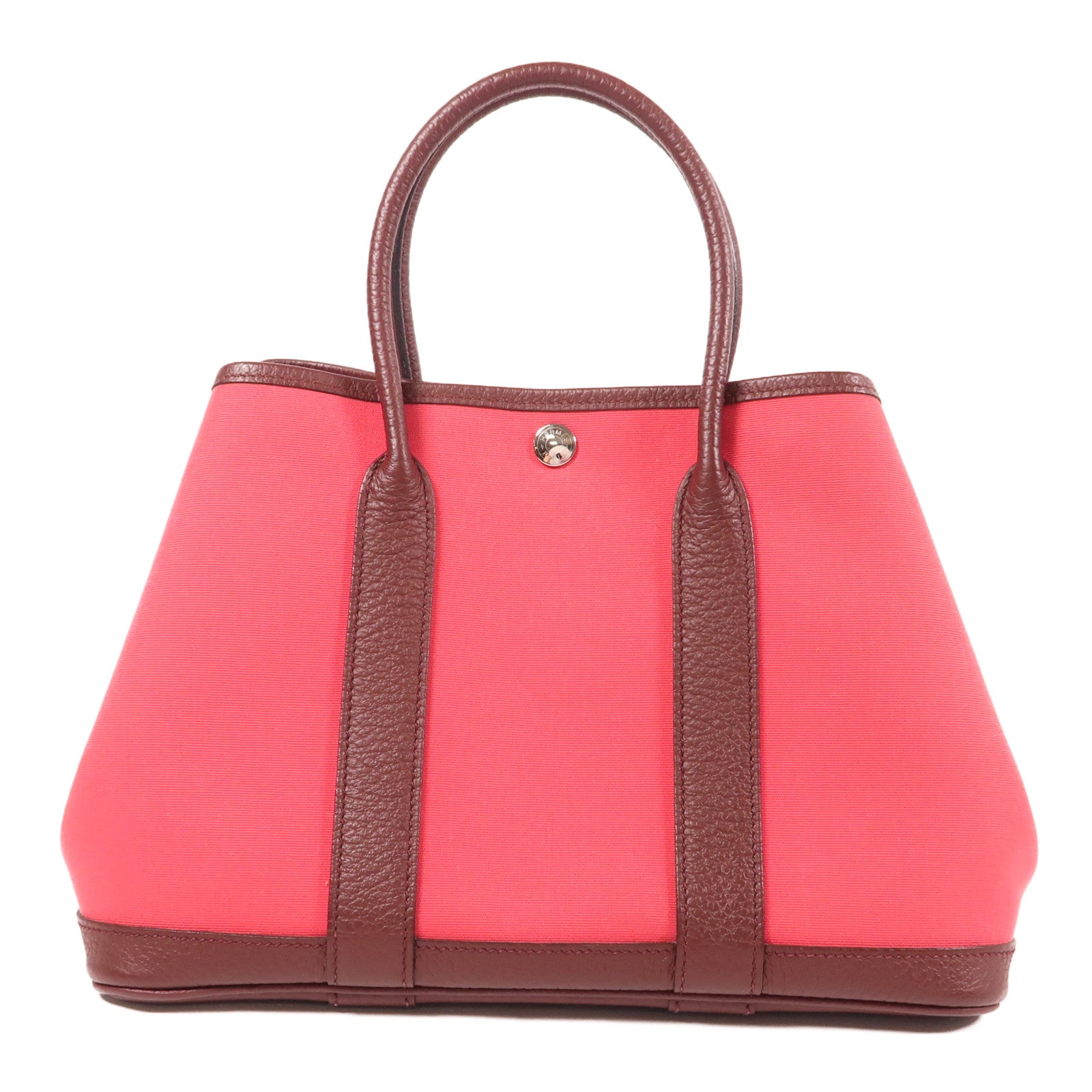 HERMES 帆布Garden Party TPM銀扣手挽袋Bordeaux