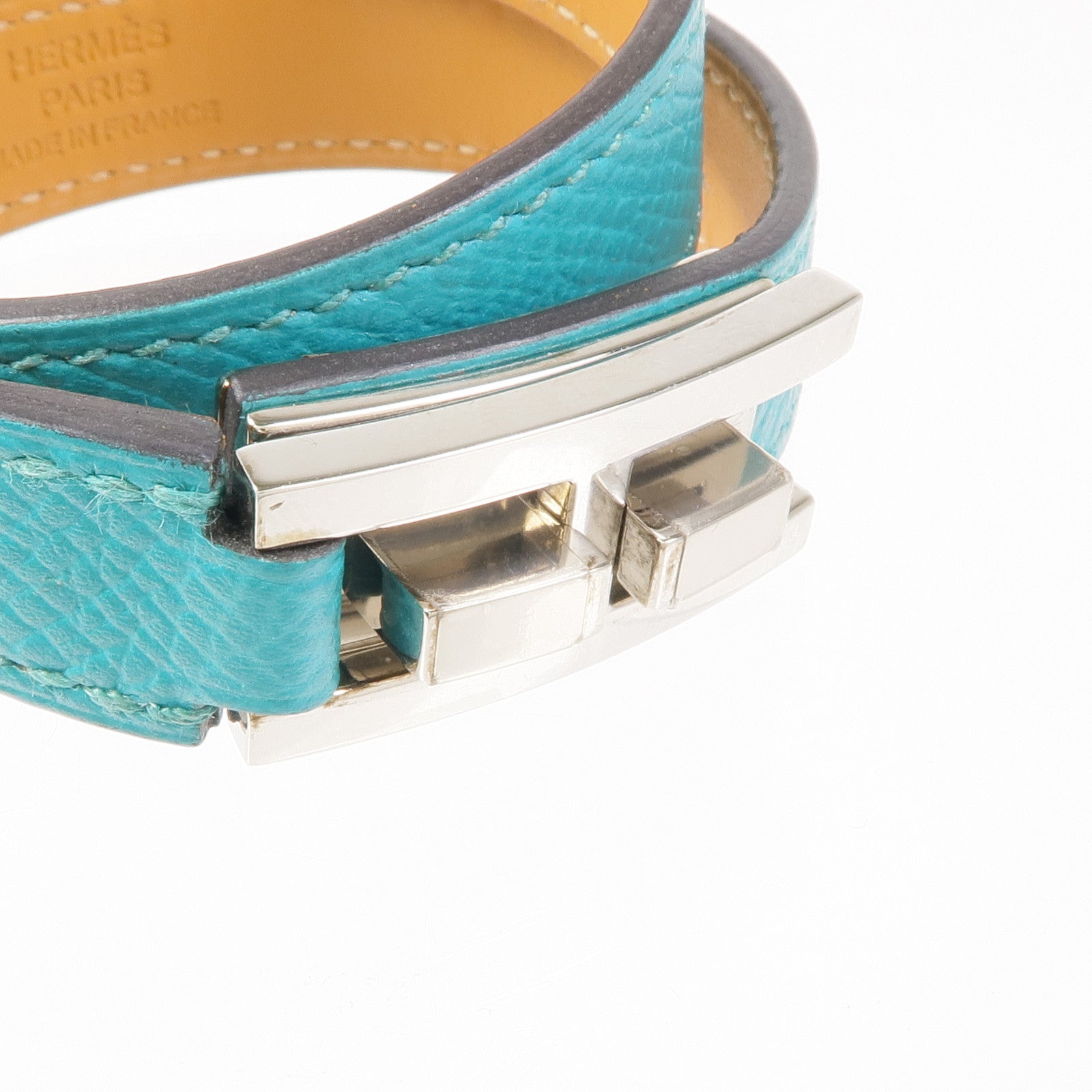 HERMES Epsom皮革Drag Double手鏈Bleu Paon