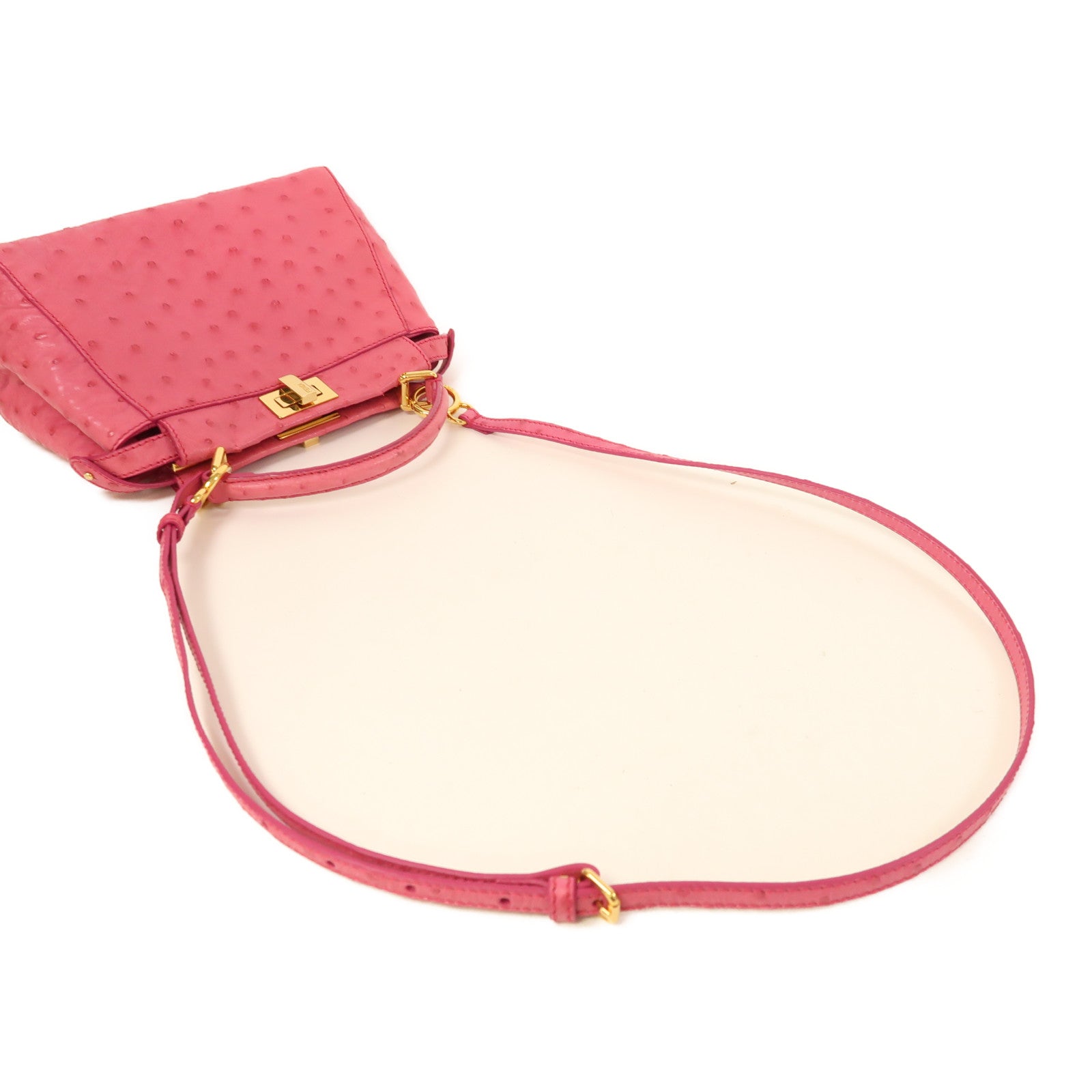 FENDI 鴕鳥皮革Peekaboo金扣手挽肩背兩用袋