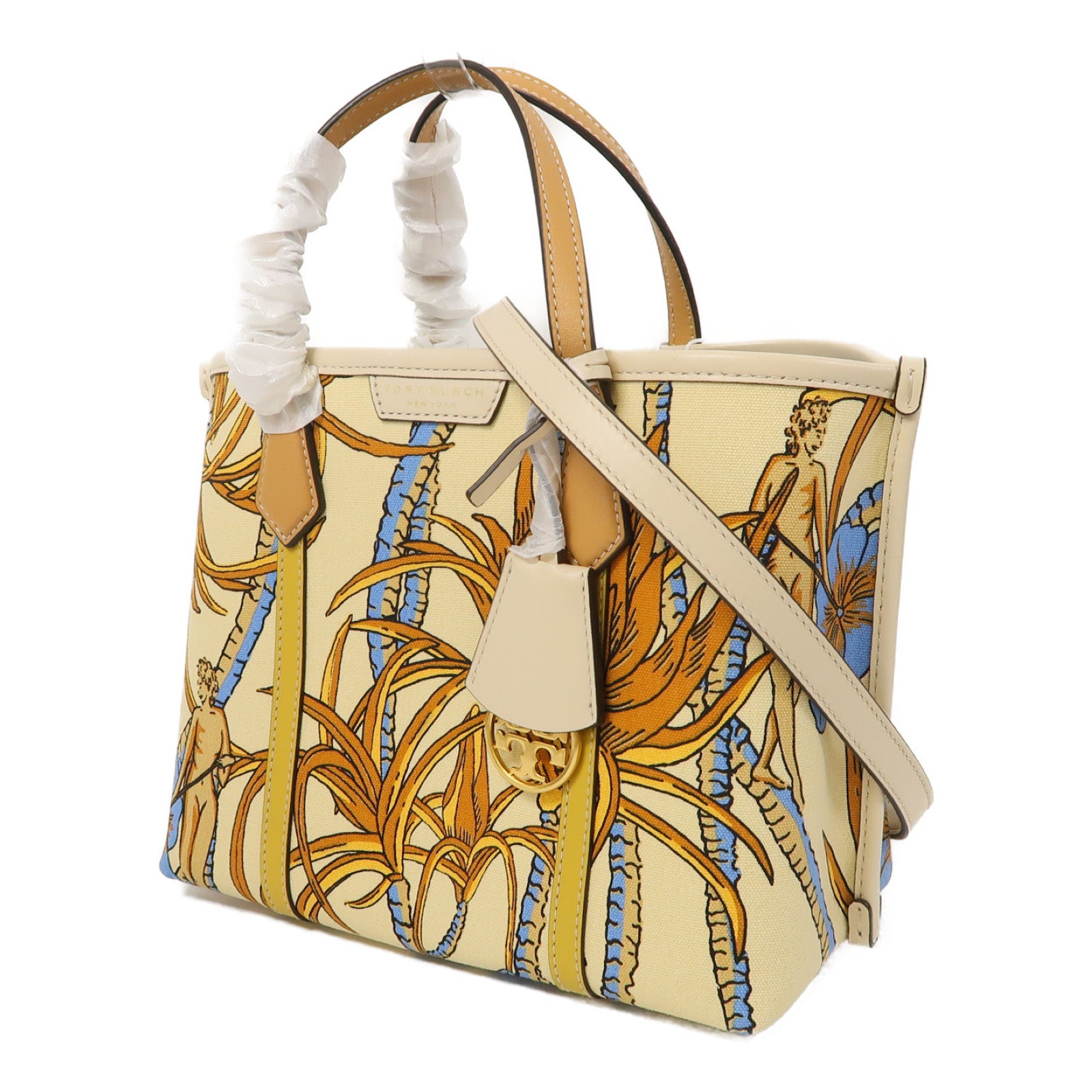 Tory Burch 帆布Shoulder Bag金扣手挽肩背兩用袋黃色