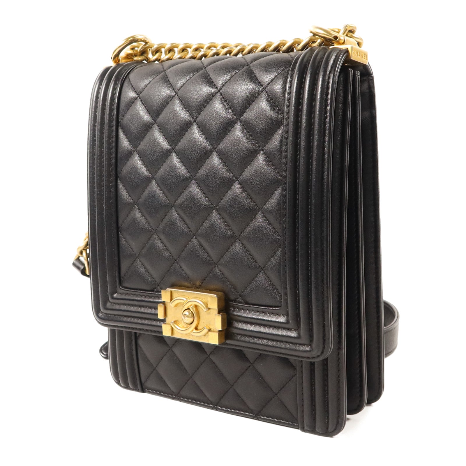 CHANEL 牛皮皮革Le Boy金扣鏈帶肩背袋