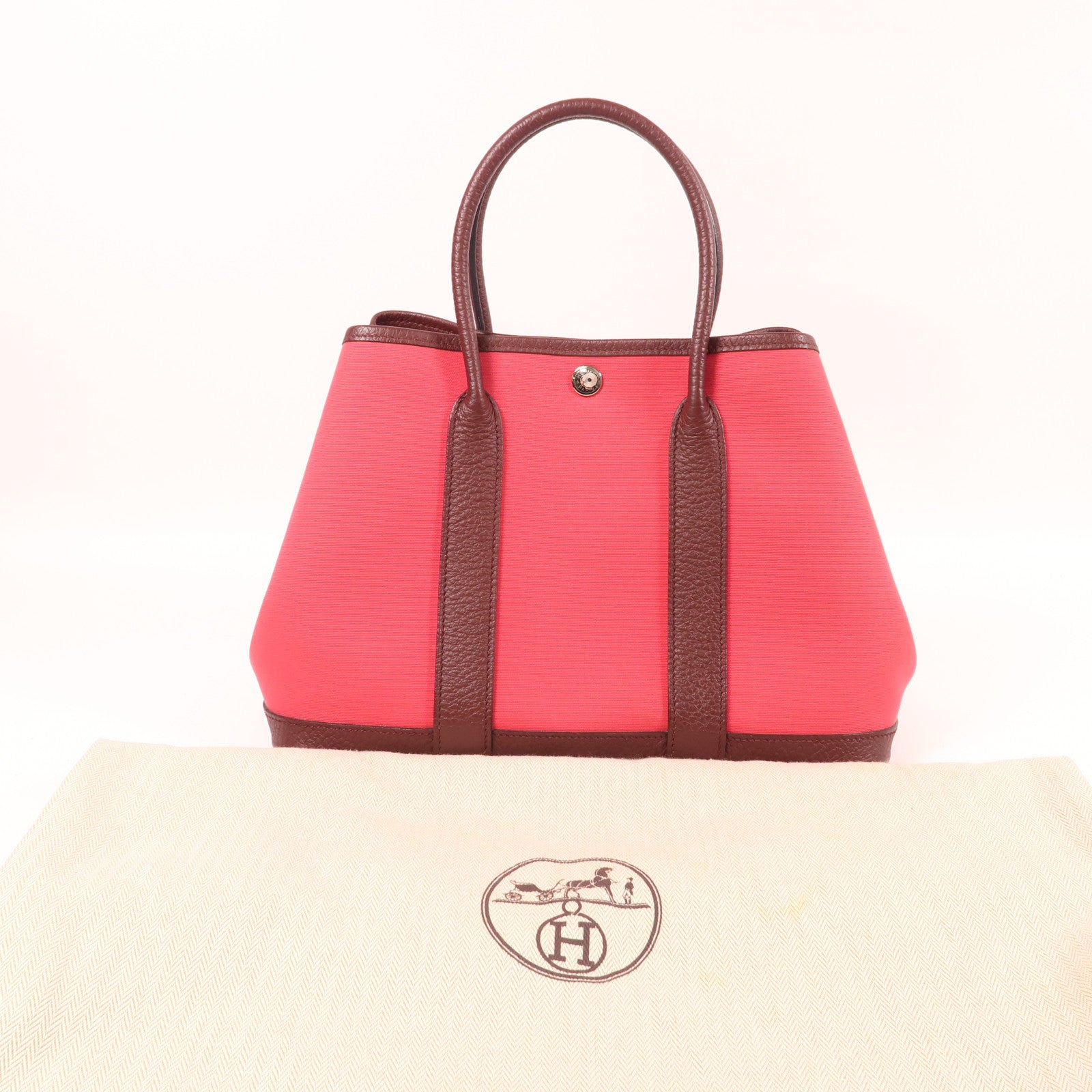 HERMES 帆布Garden Party TPM銀扣手挽袋Bordeaux