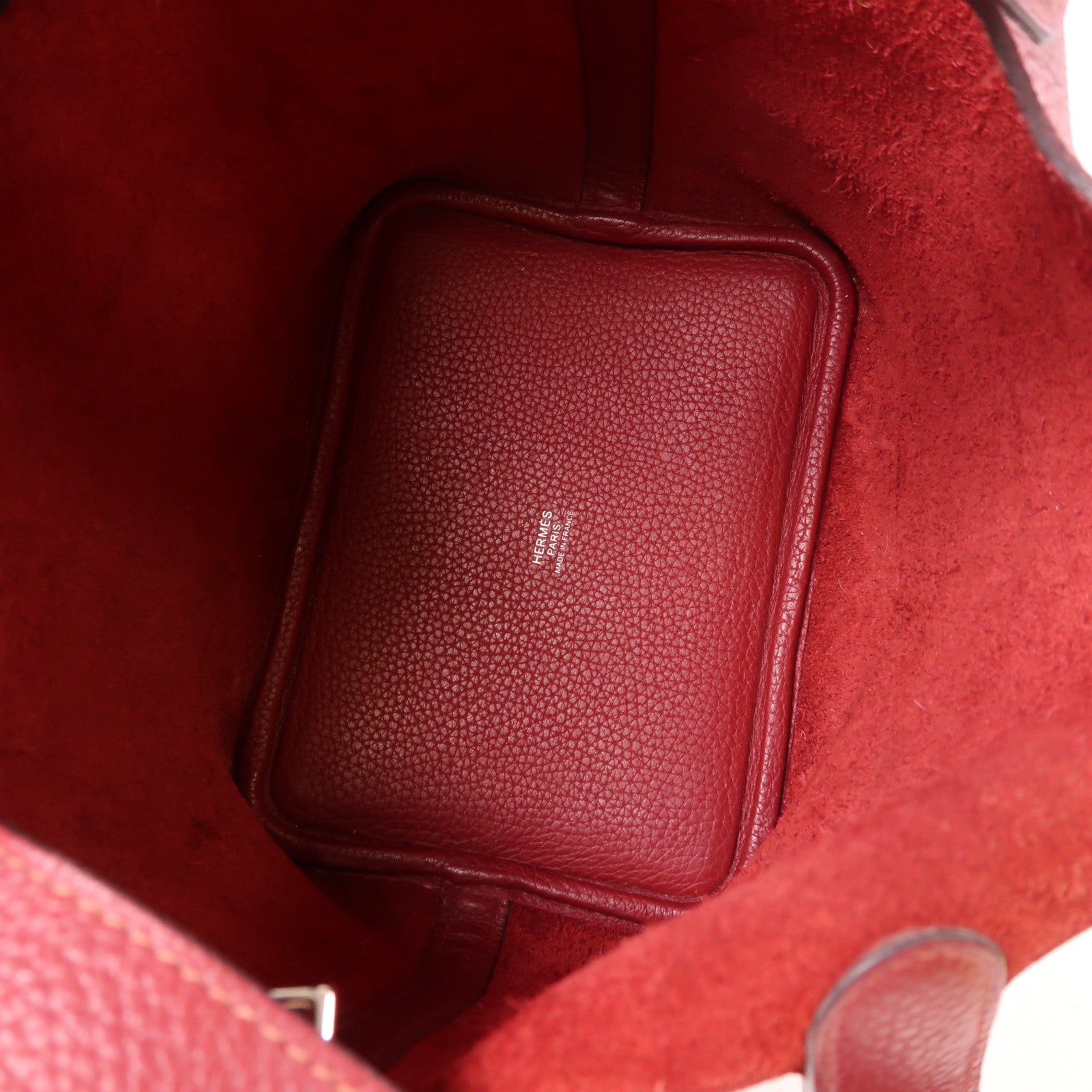 HERMES Clemence皮革Picotin PM手挽袋銀扣Rouge Grenat