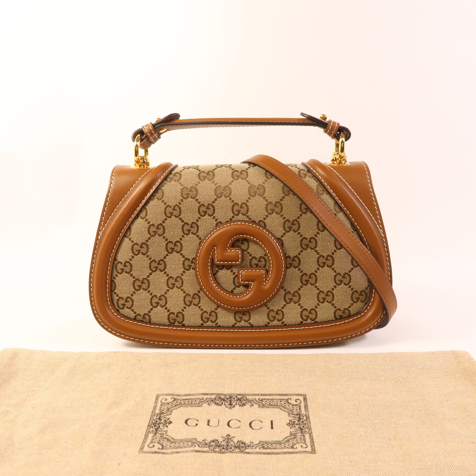 GUCCI 帆布Blondie Medium金扣手挽肩背兩用袋