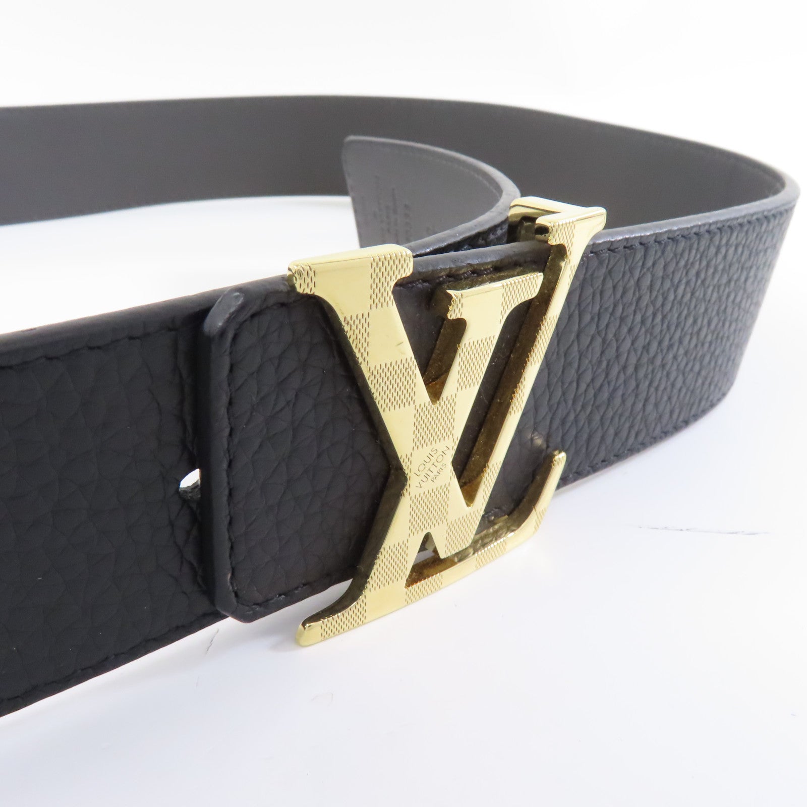 LOUIS VUITTON 牛皮皮革Belt皮帶金扣黑色