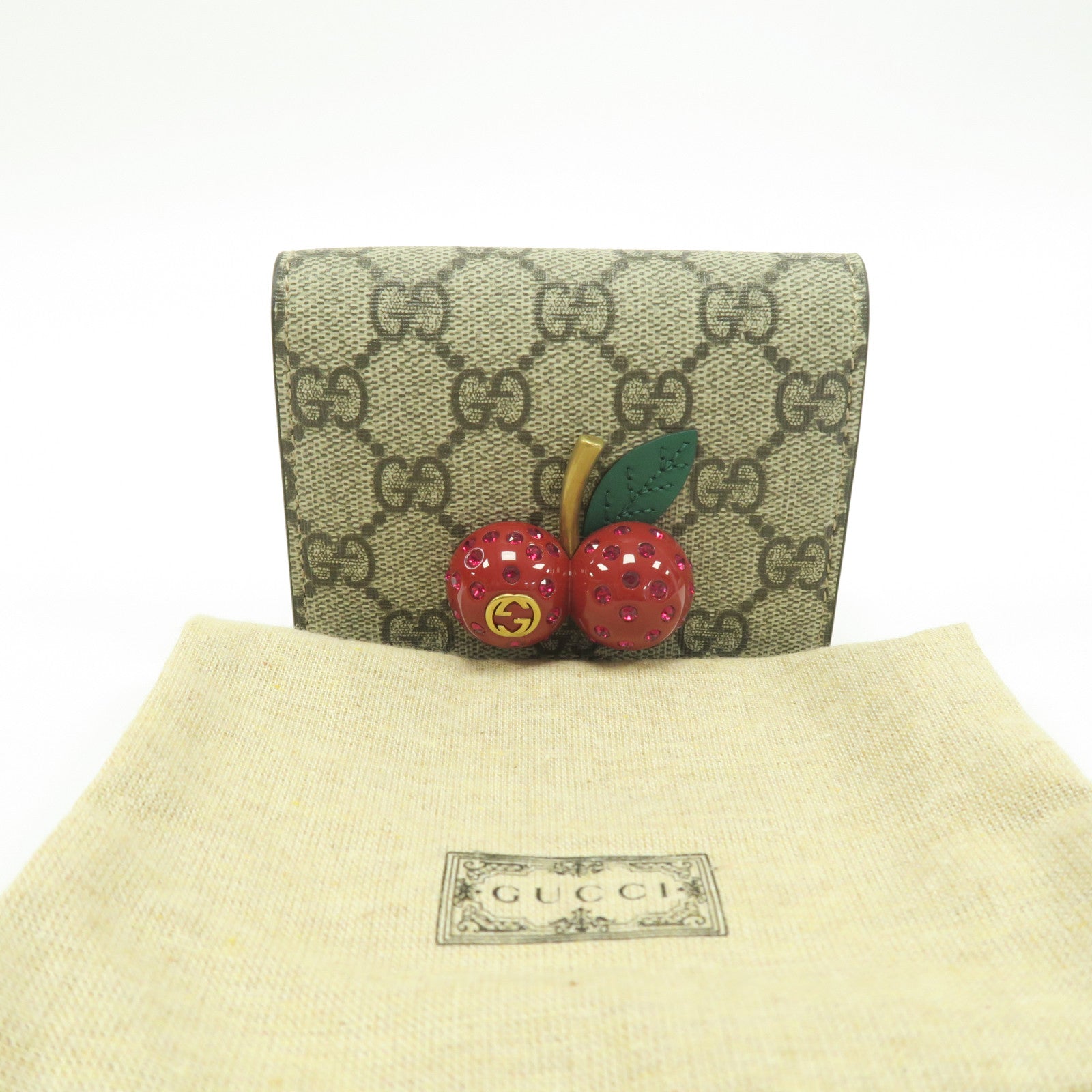 GUCCI 塗層帆布Wallet金扣錢包啡色/紅色