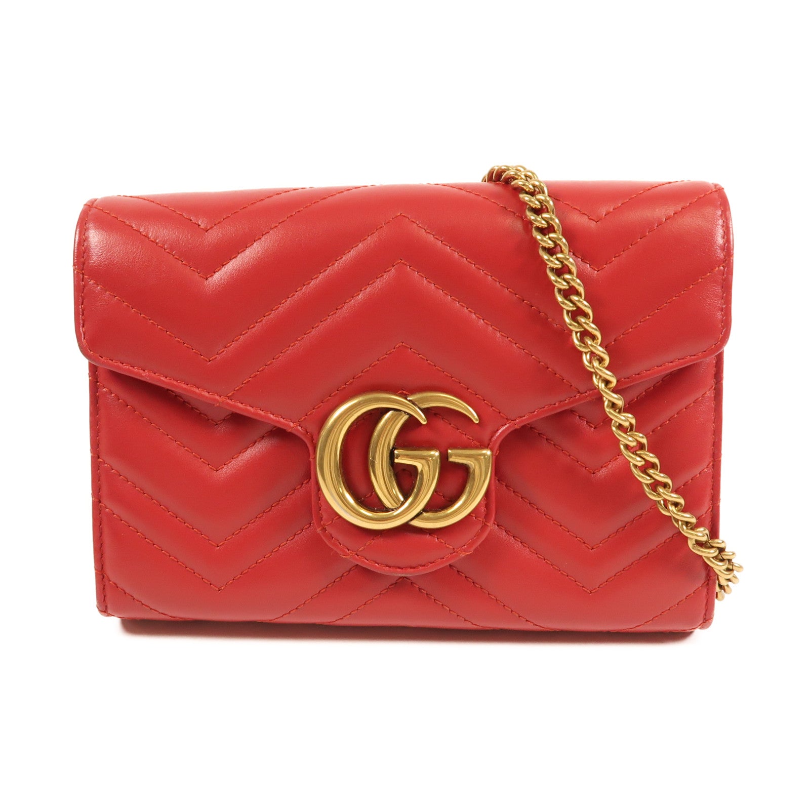 GUCCI 牛皮皮革GG Marmont金扣鏈帶肩背袋