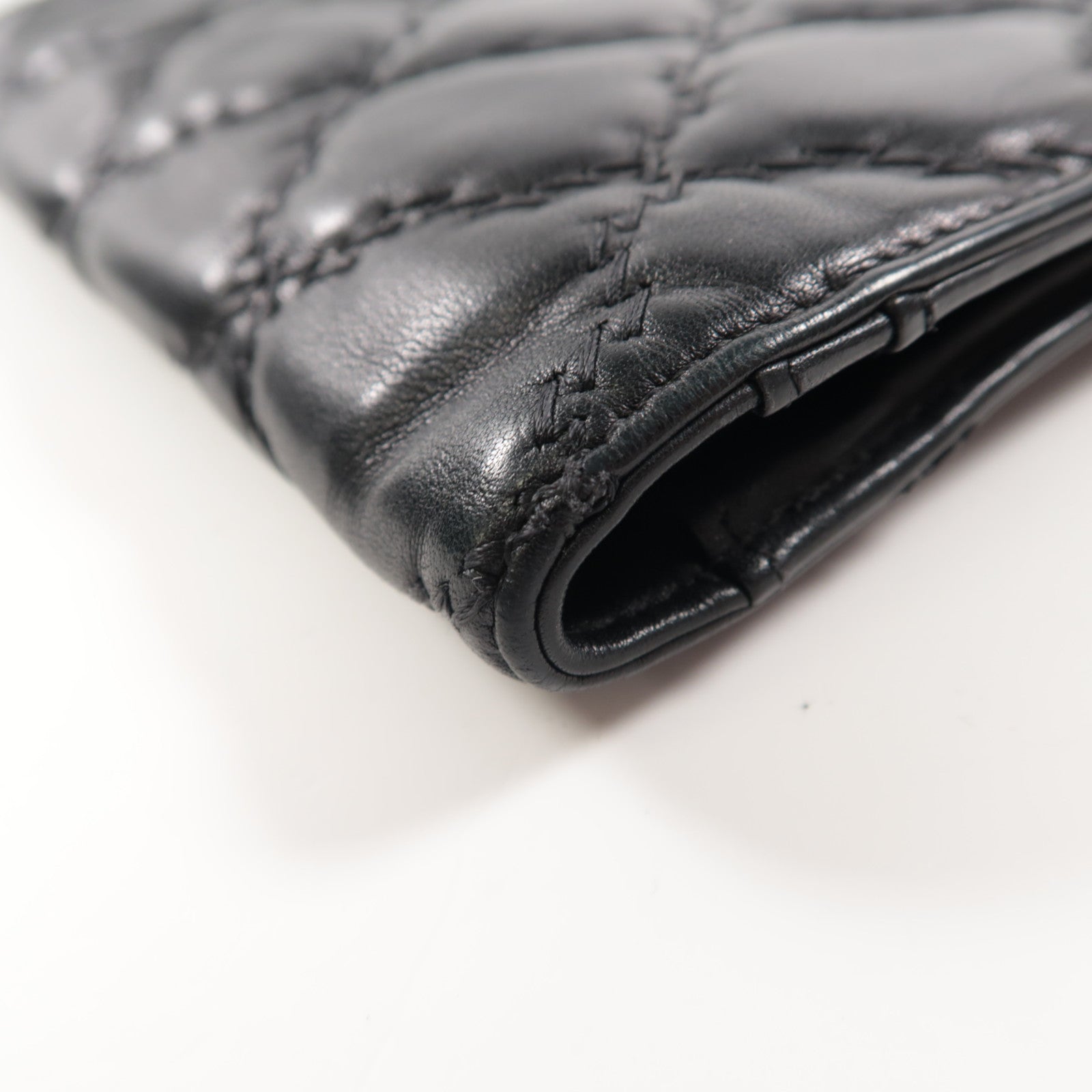 CHANEL 菱格羊皮皮革Long Wallet銀扣長錢包黑色