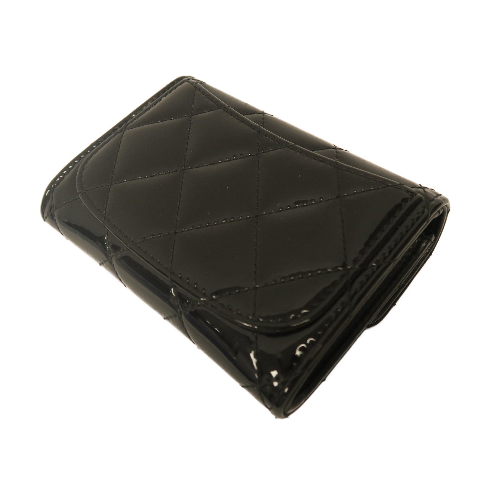 CHANEL 【激減優惠】菱格漆皮皮革Card Case銀扣卡片套黑色