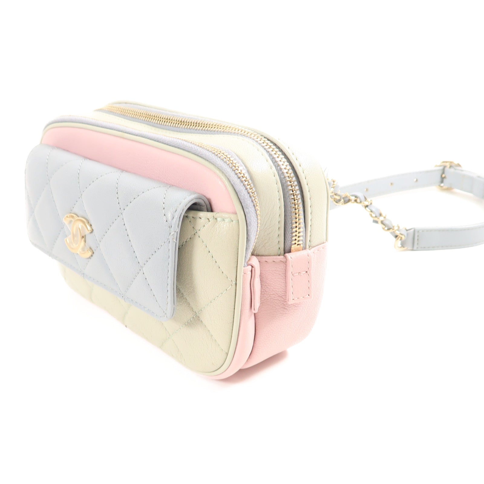 CHANEL 牛皮皮革Waist Bag金扣鏈帶腰包