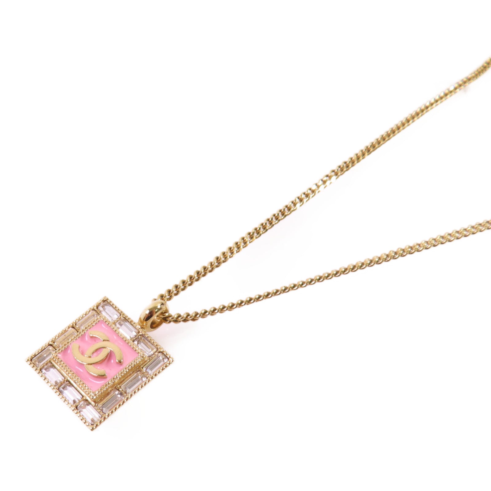 CHANEL 金屬CC Necklace金扣項鏈金色/粉紅色