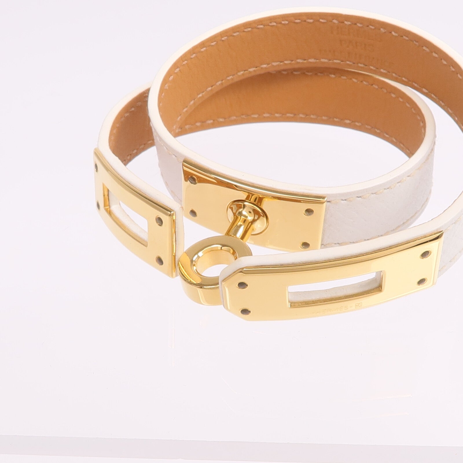 HERMES Epsom皮革Kelly Double Tour Bracelet金扣手鐲