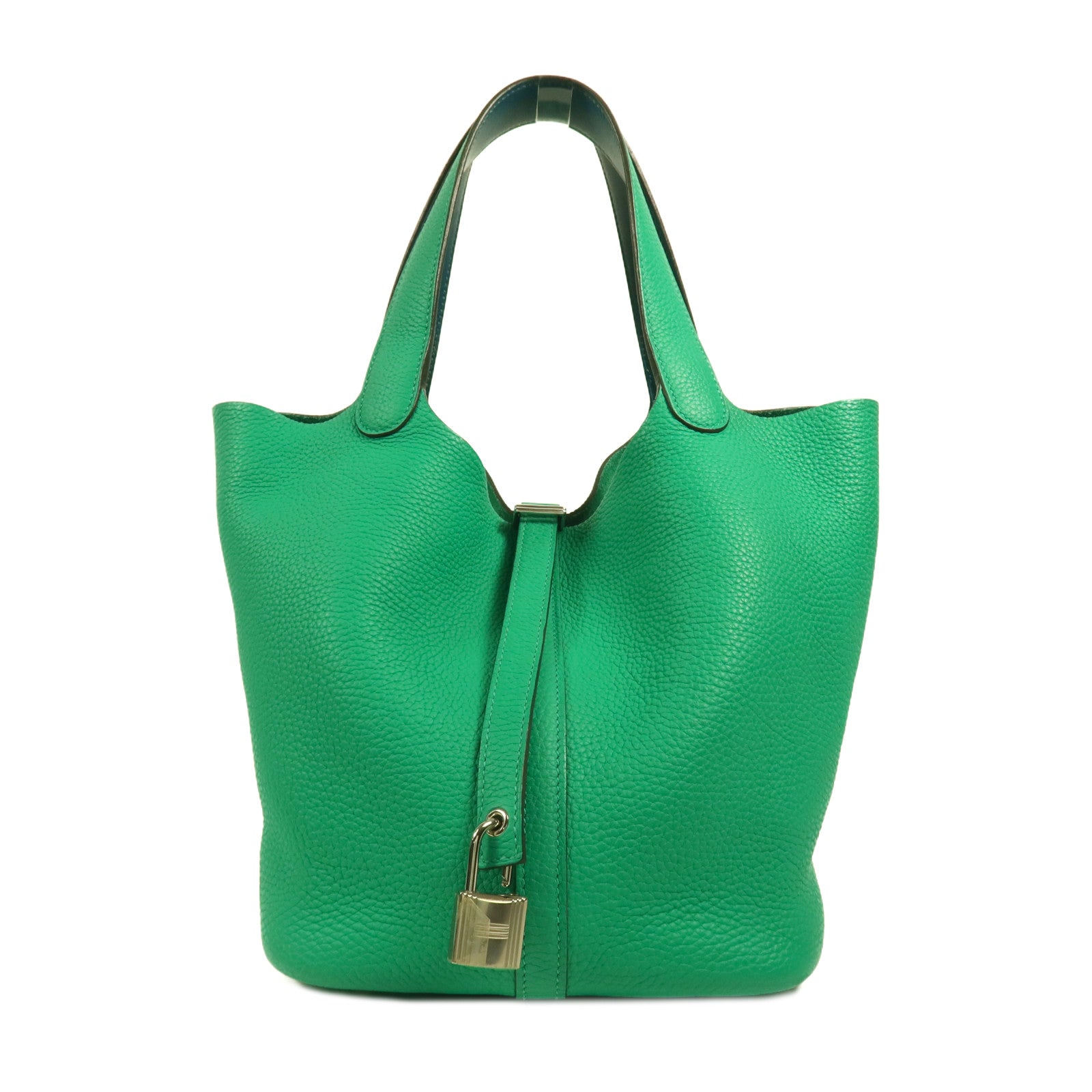 HERMES Clemence皮革Picotin MM銀扣手挽袋Menthe