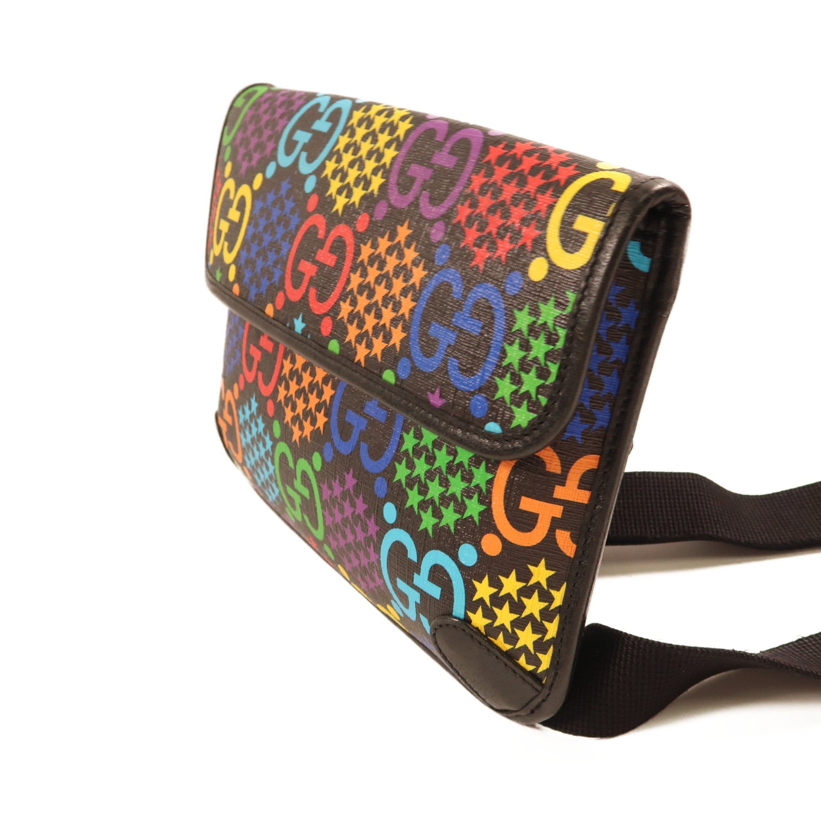 GUCCI 塗層帆布Waist Bag銀扣肩背袋黑色/彩色