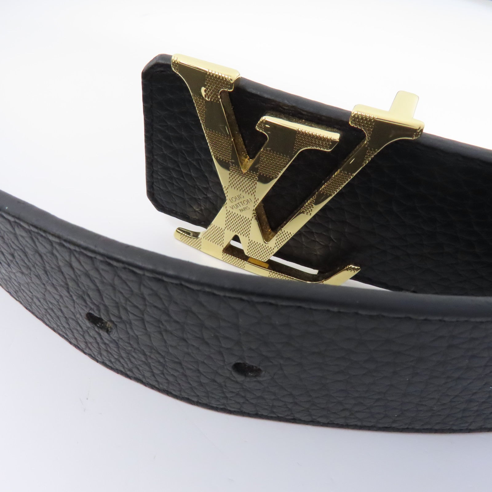 LOUIS VUITTON 牛皮皮革Belt皮帶金扣黑色