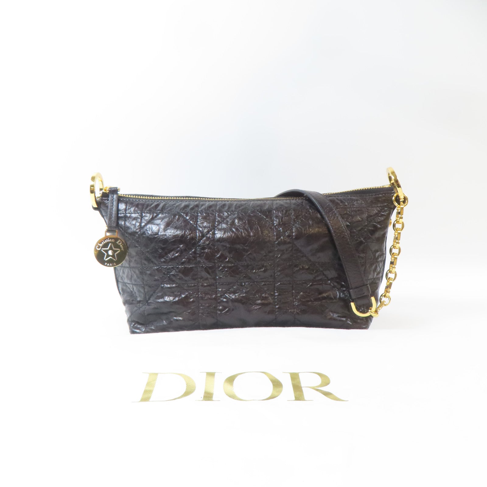Dior 牛皮皮革Diorstar Hobo Bag金扣肩背袋黑色