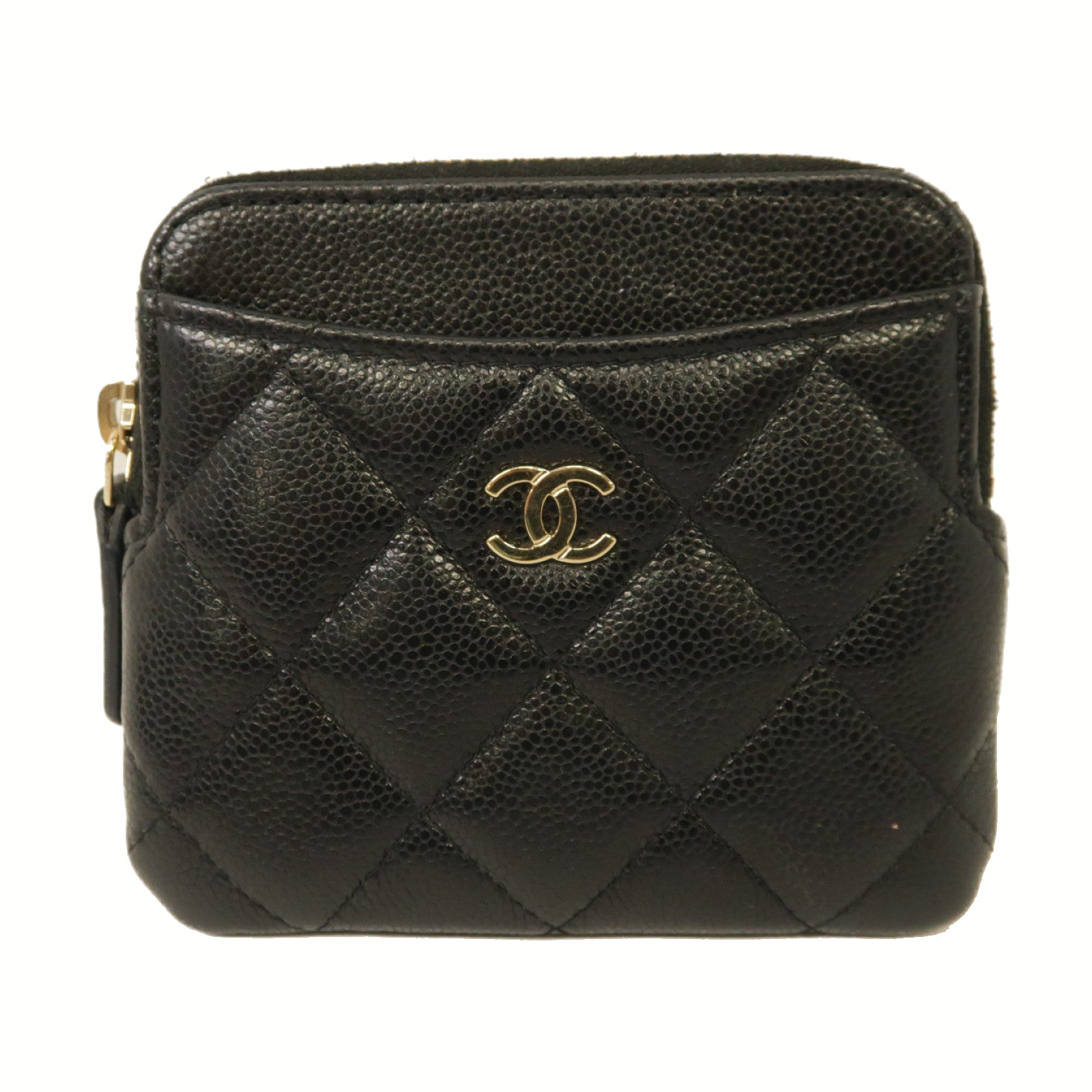 CHANEL 菱格Caviar皮革Card Case金扣卡片套黑色