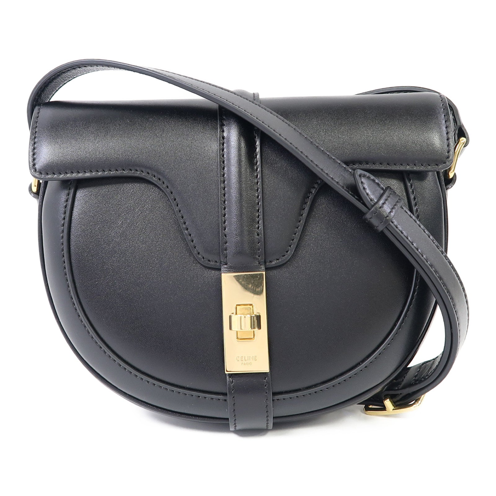 CELINE 牛皮皮革Small Besace 16金扣肩背袋黑色