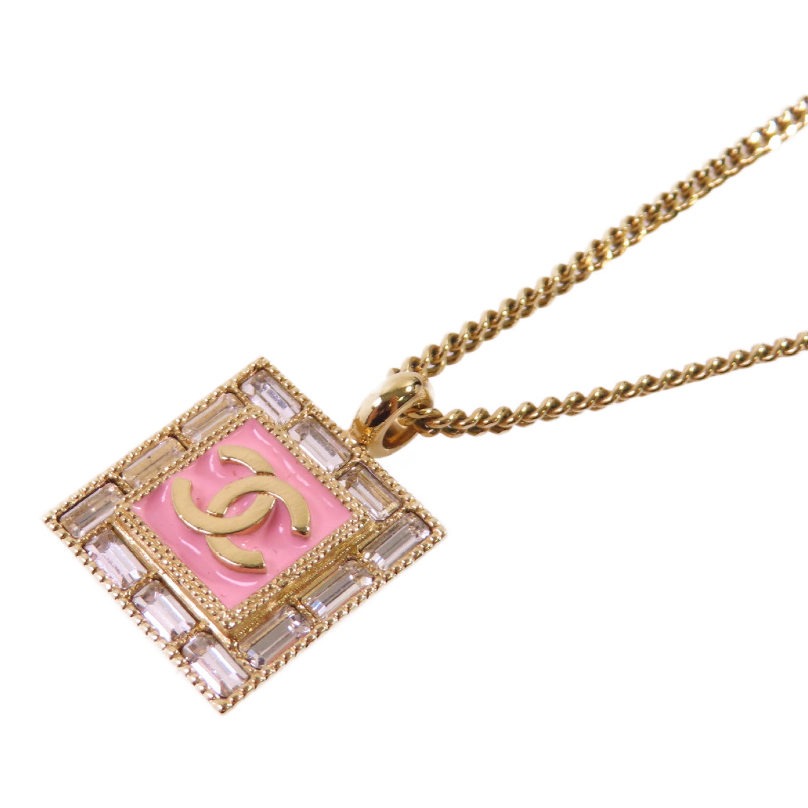 CHANEL 金屬CC Necklace金扣項鏈金色/粉紅色