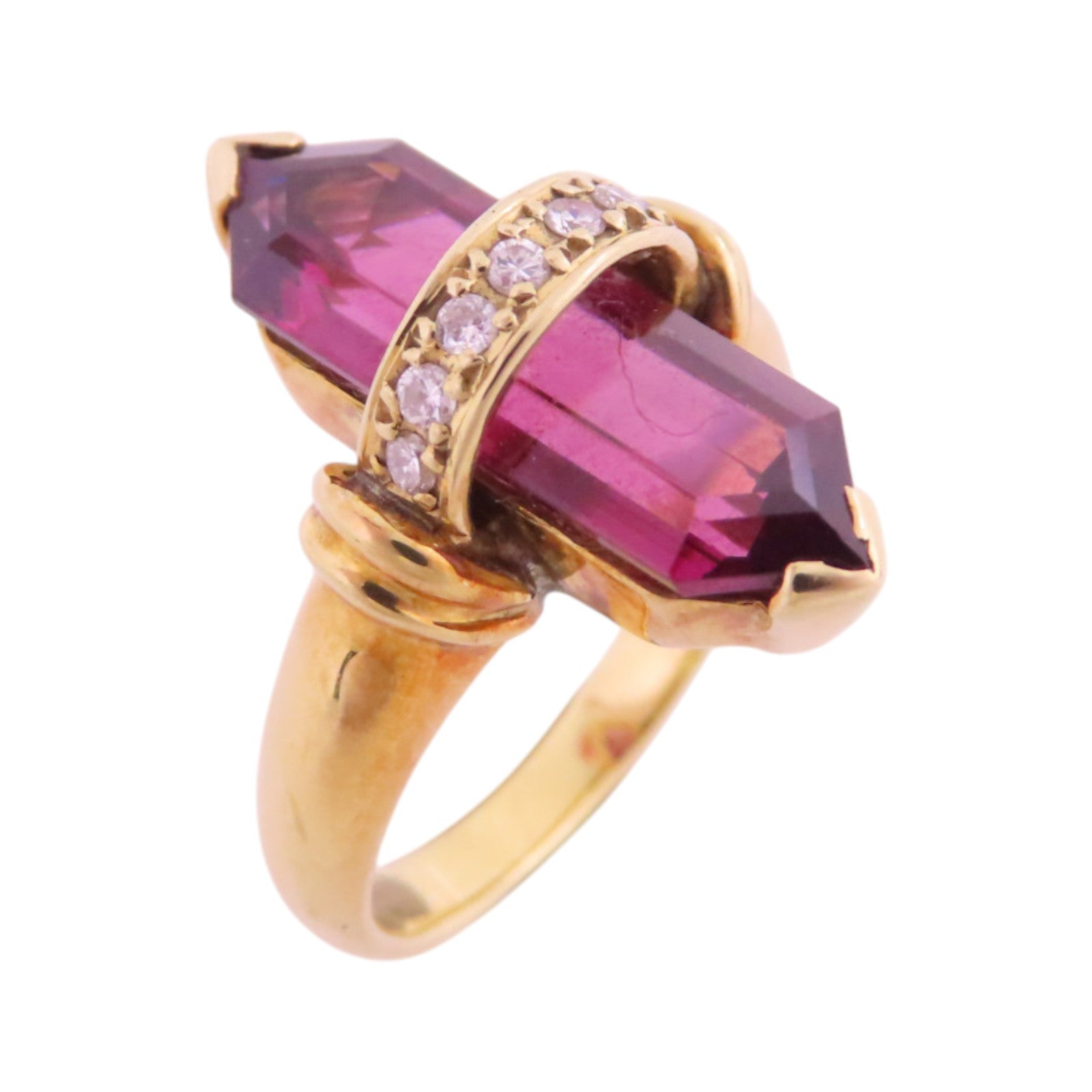 JEWELRY 18K黃金/石榴紅寶石/鑽石Garnet Diamond Ring戒指US#5.75