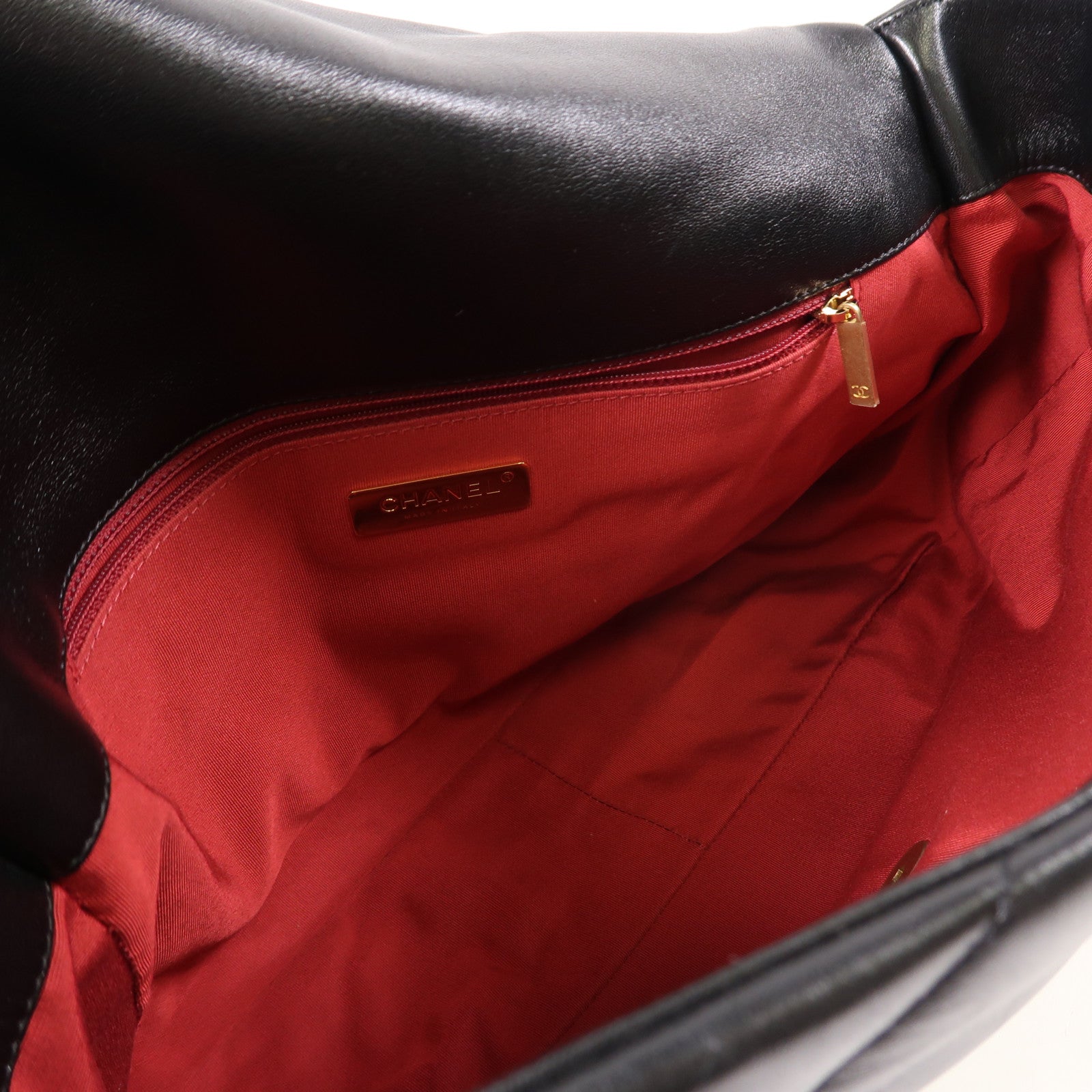 CHANEL 羊皮皮革C19金扣鏈帶手挽肩背兩用袋