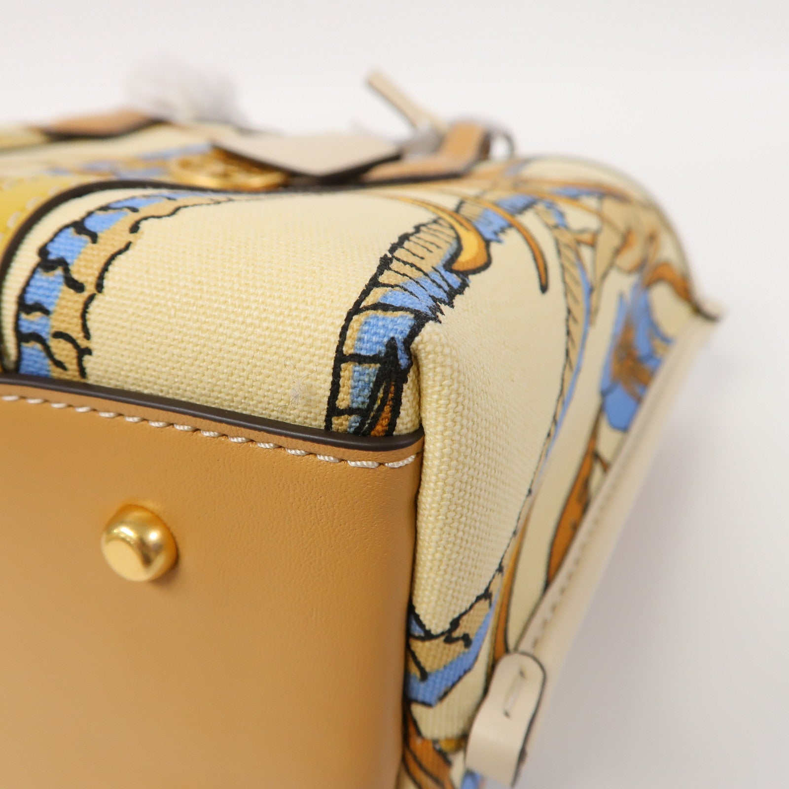 Tory Burch 帆布Shoulder Bag金扣手挽肩背兩用袋黃色