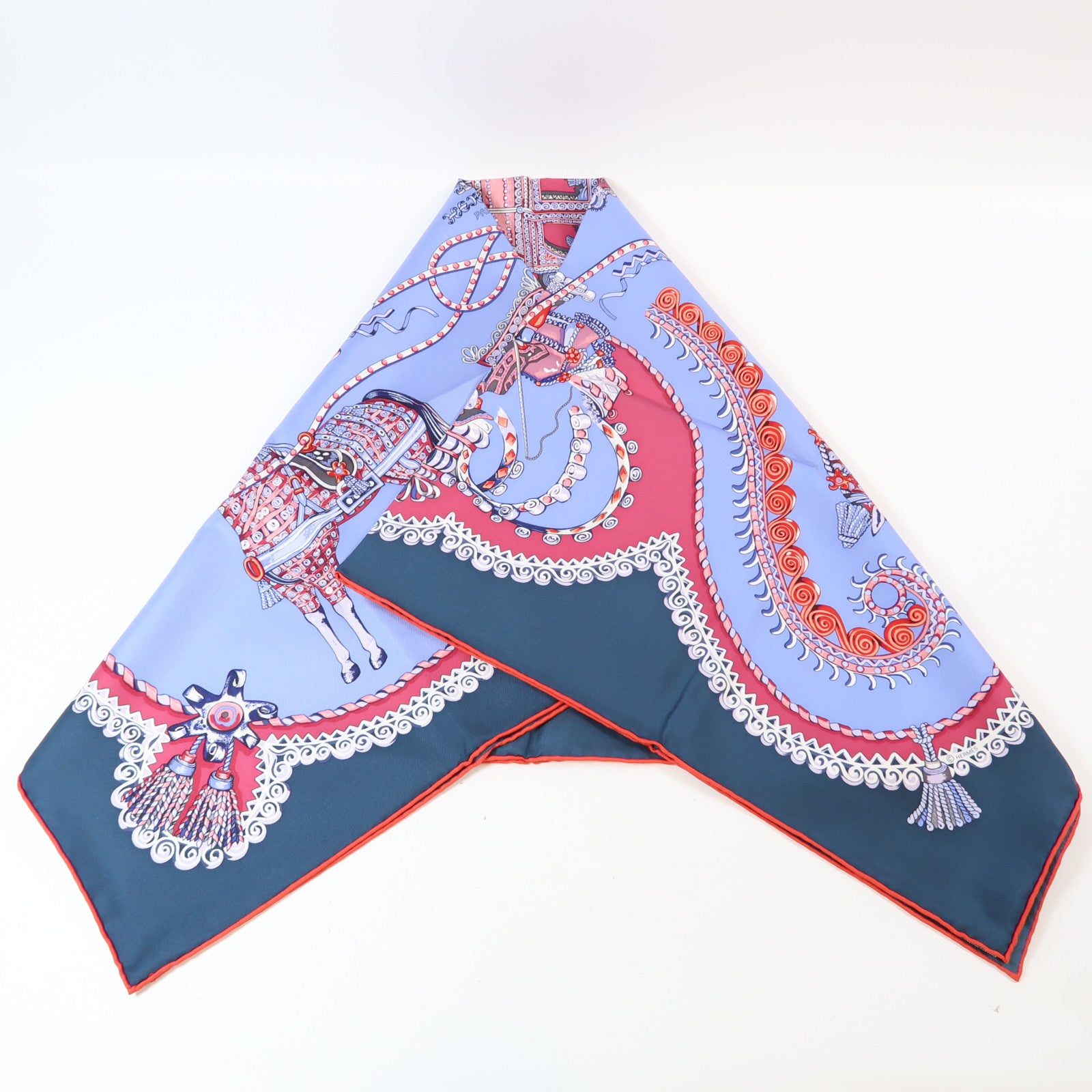 HERMES 絲質Scarf圍巾藍色/紅色