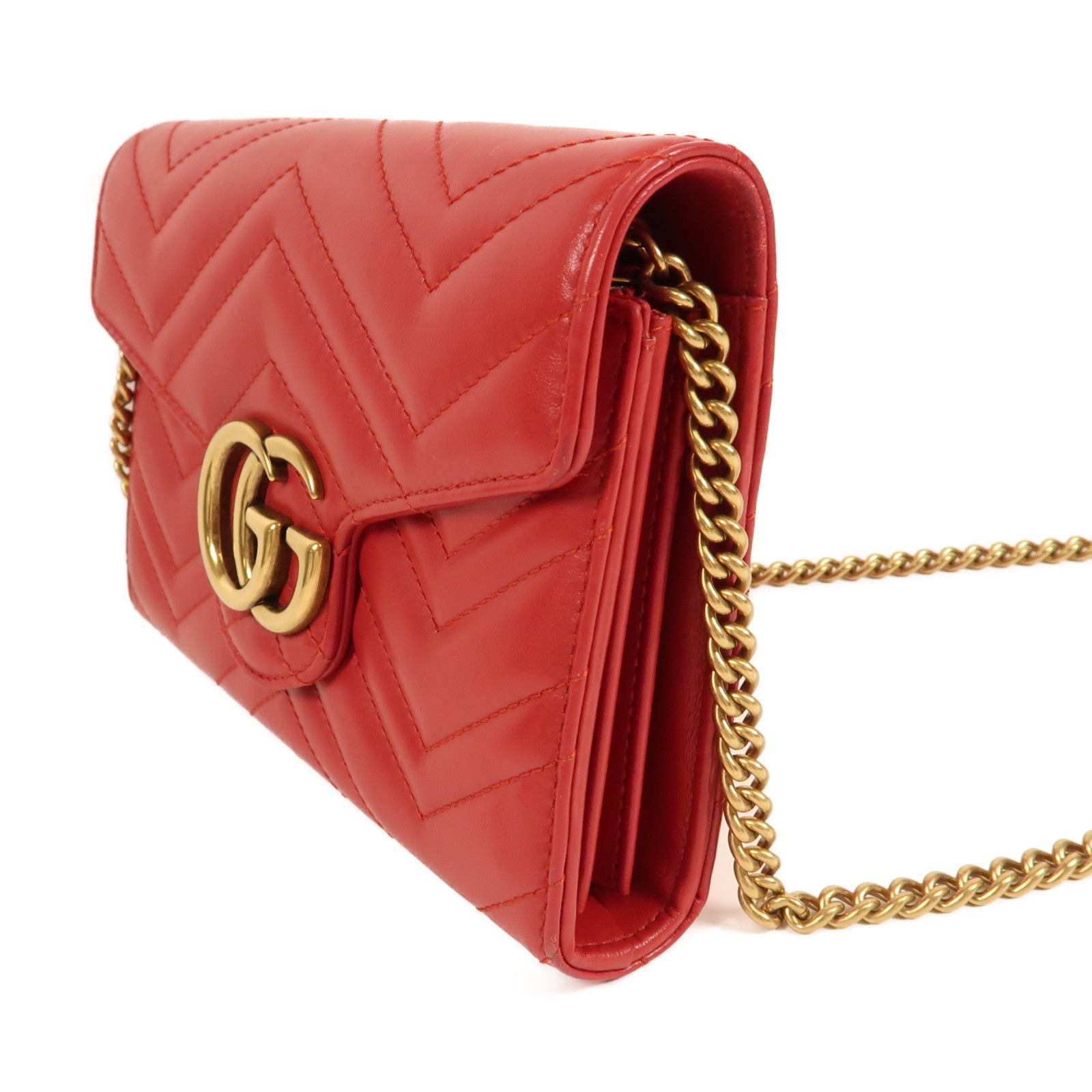 GUCCI 牛皮皮革GG Marmont金扣鏈帶肩背袋