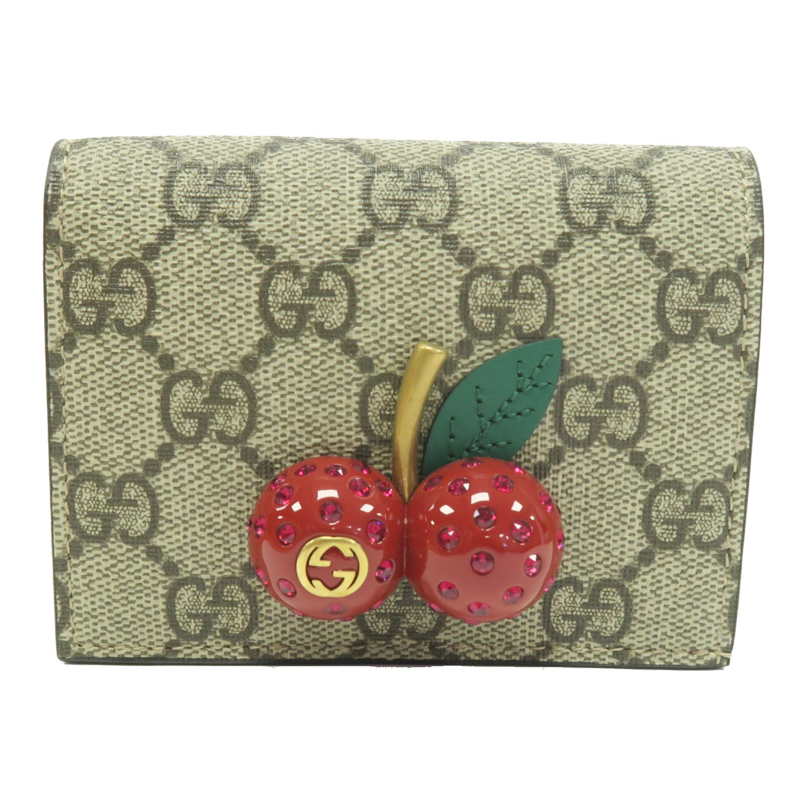GUCCI 塗層帆布Wallet金扣錢包啡色/紅色