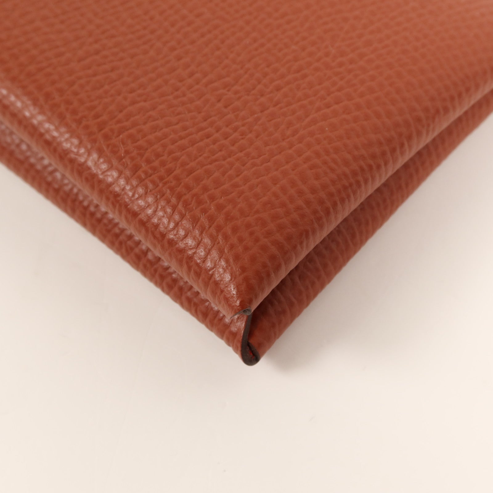 HERMES 【激減優惠】Epsom皮革Calvi銀扣卡片套Rouge Venitien