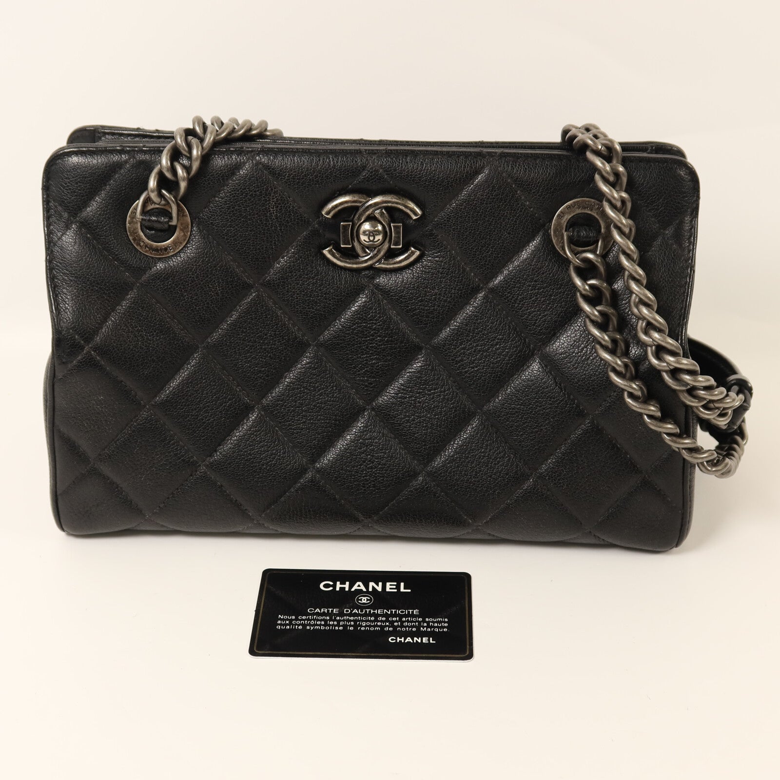CHANEL 牛皮皮革Chain Shoulder銀扣鏈帶肩背袋