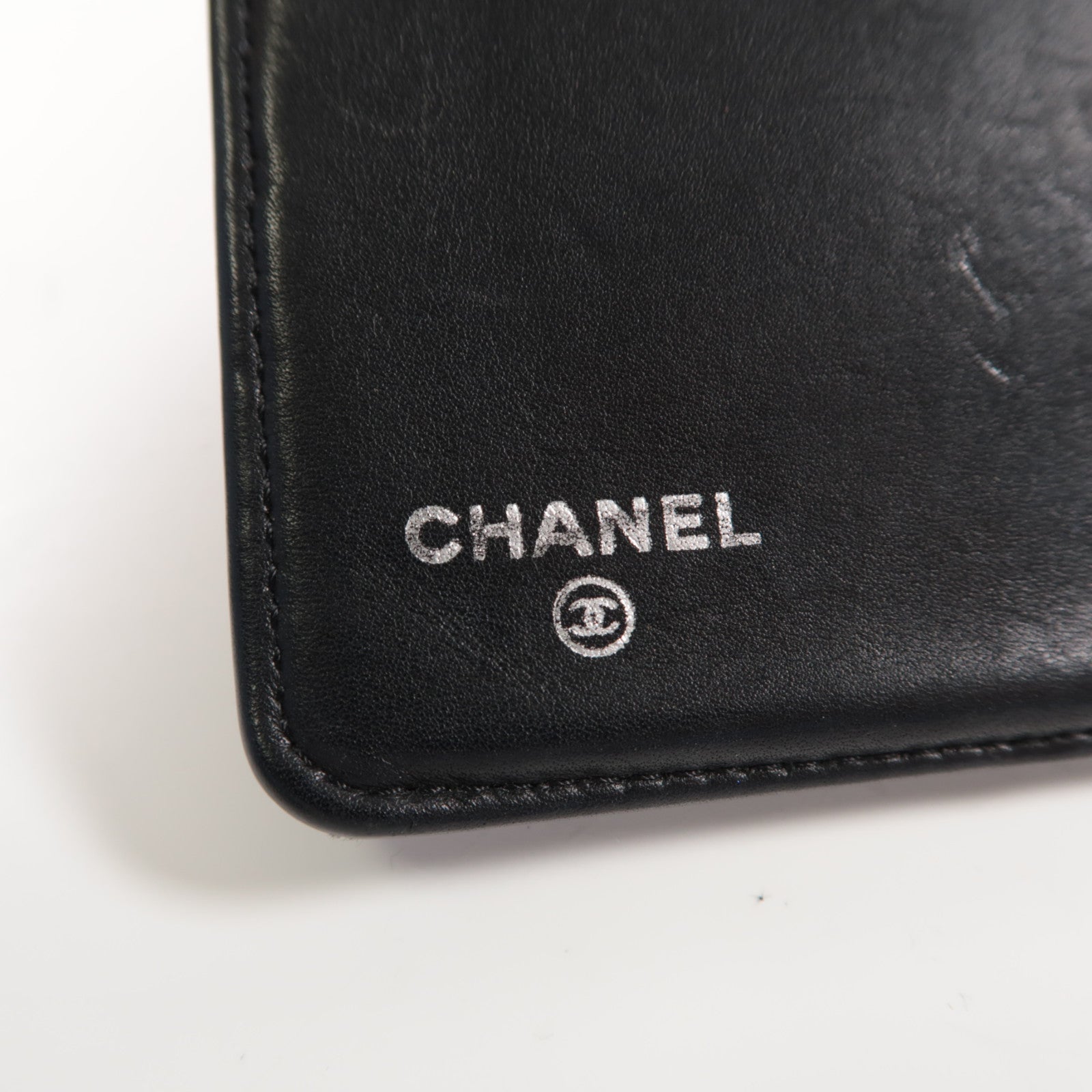 CHANEL 菱格羊皮皮革Long Wallet銀扣長錢包黑色