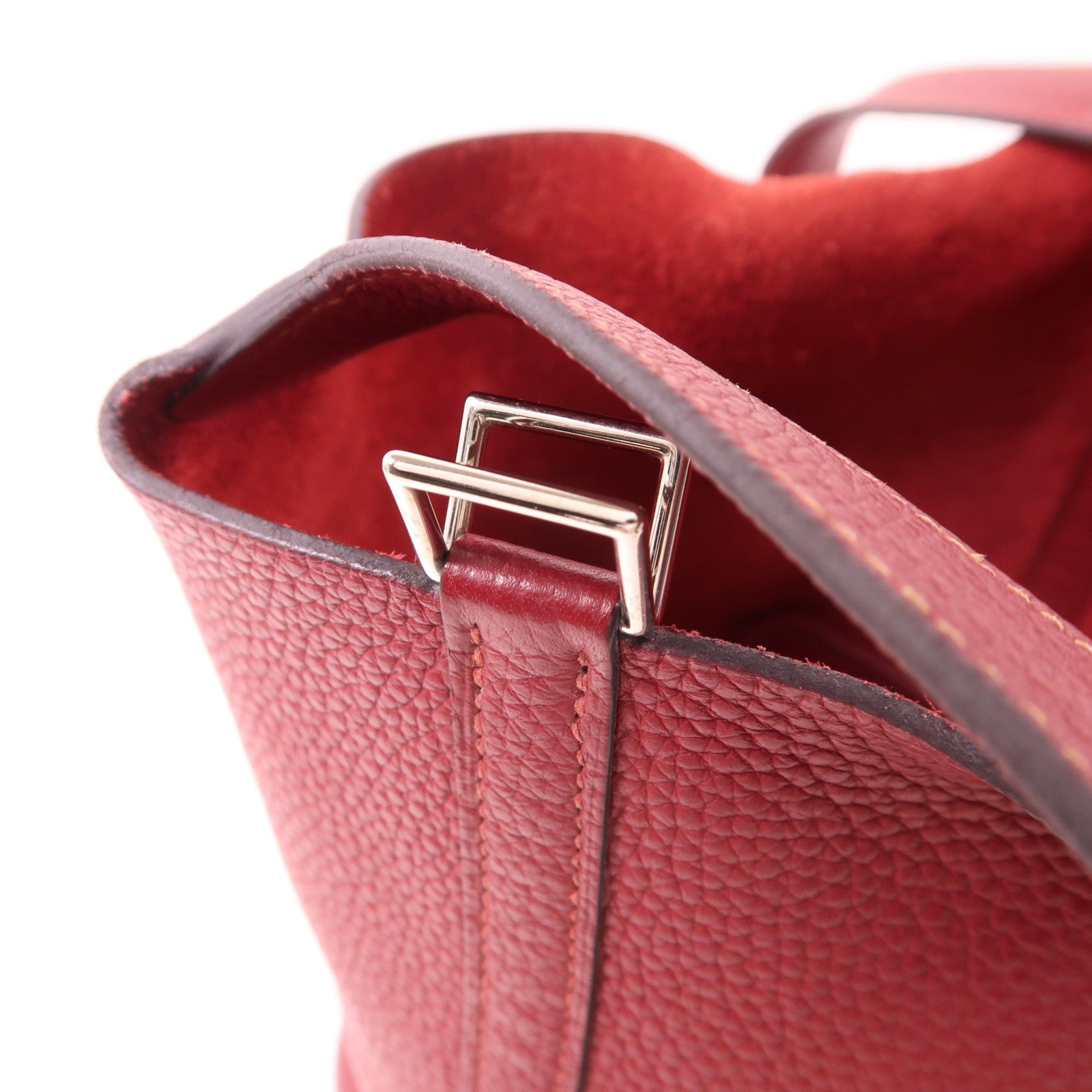 HERMES Clemence皮革Picotin PM手挽袋銀扣Rouge Grenat