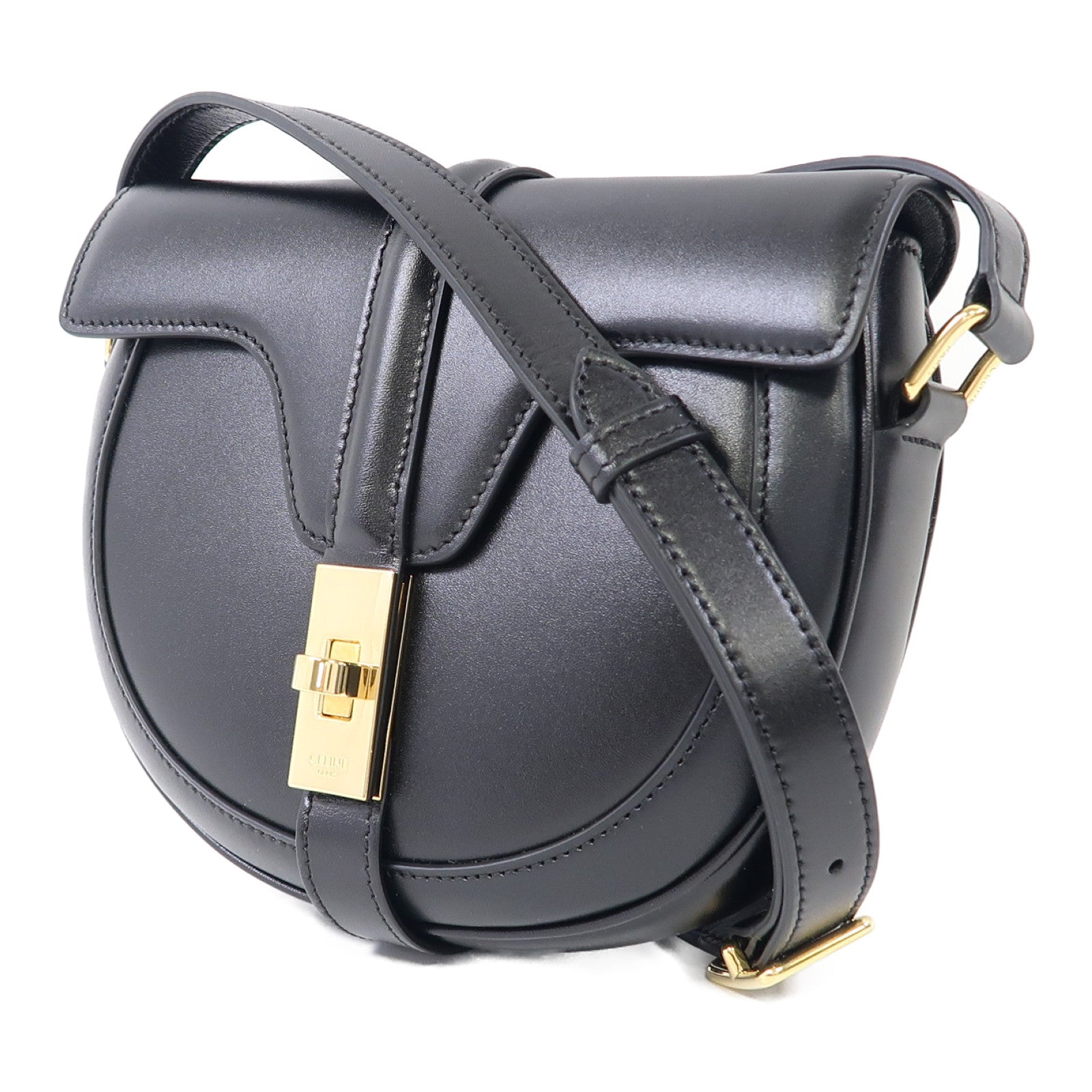 CELINE 牛皮皮革Small Besace 16金扣肩背袋黑色