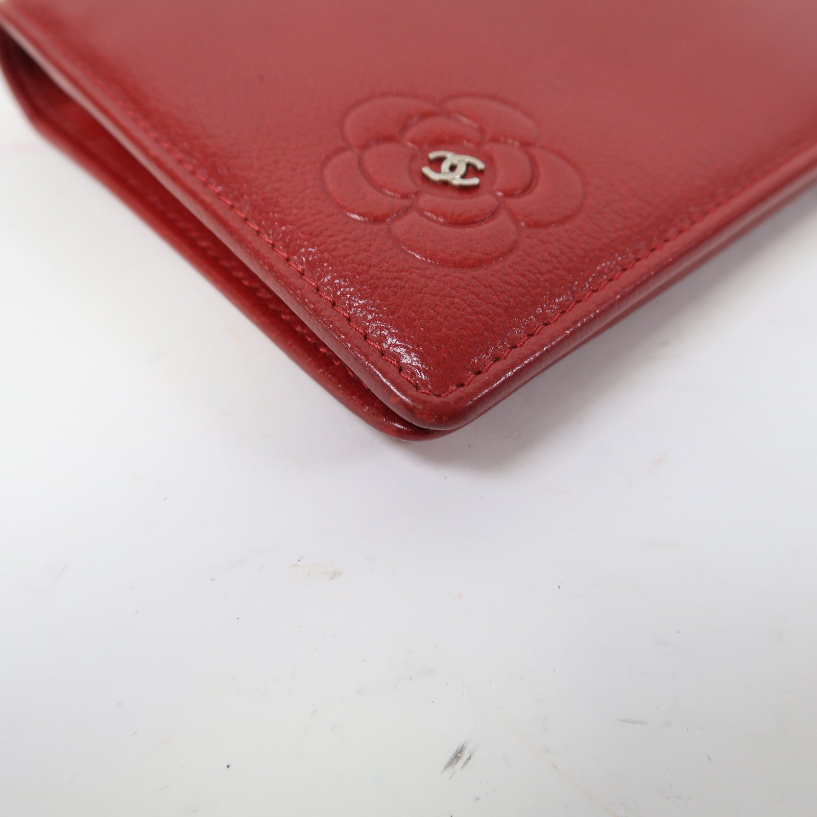 CHANEL 牛皮皮革Long Wallet銀扣長錢包紅色
