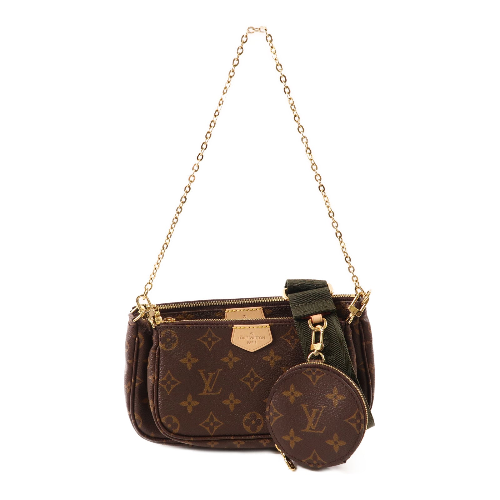 LOUIS VUITTON Monogram Multi Pochette Accessoires金扣肩背袋棕色